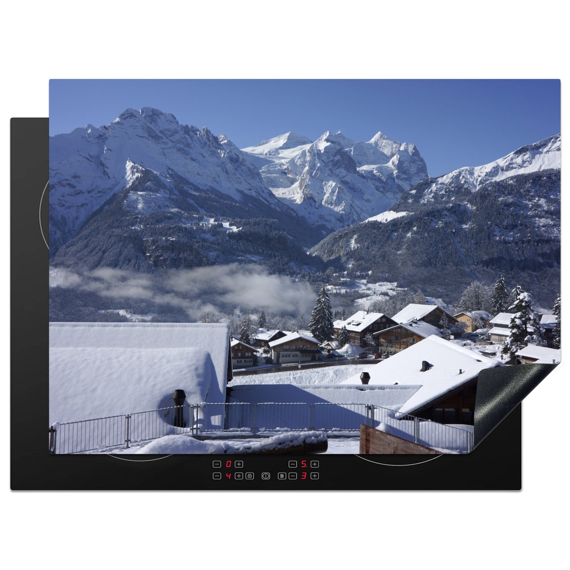 MuchoWow Herdblende-/Abdeckplatte der Arbeitsfläche Mobile cm, Skigebiet Vinyl, tlg), Schweiz, 70x52 (1 in Ceranfeldabdeckung nutzbar