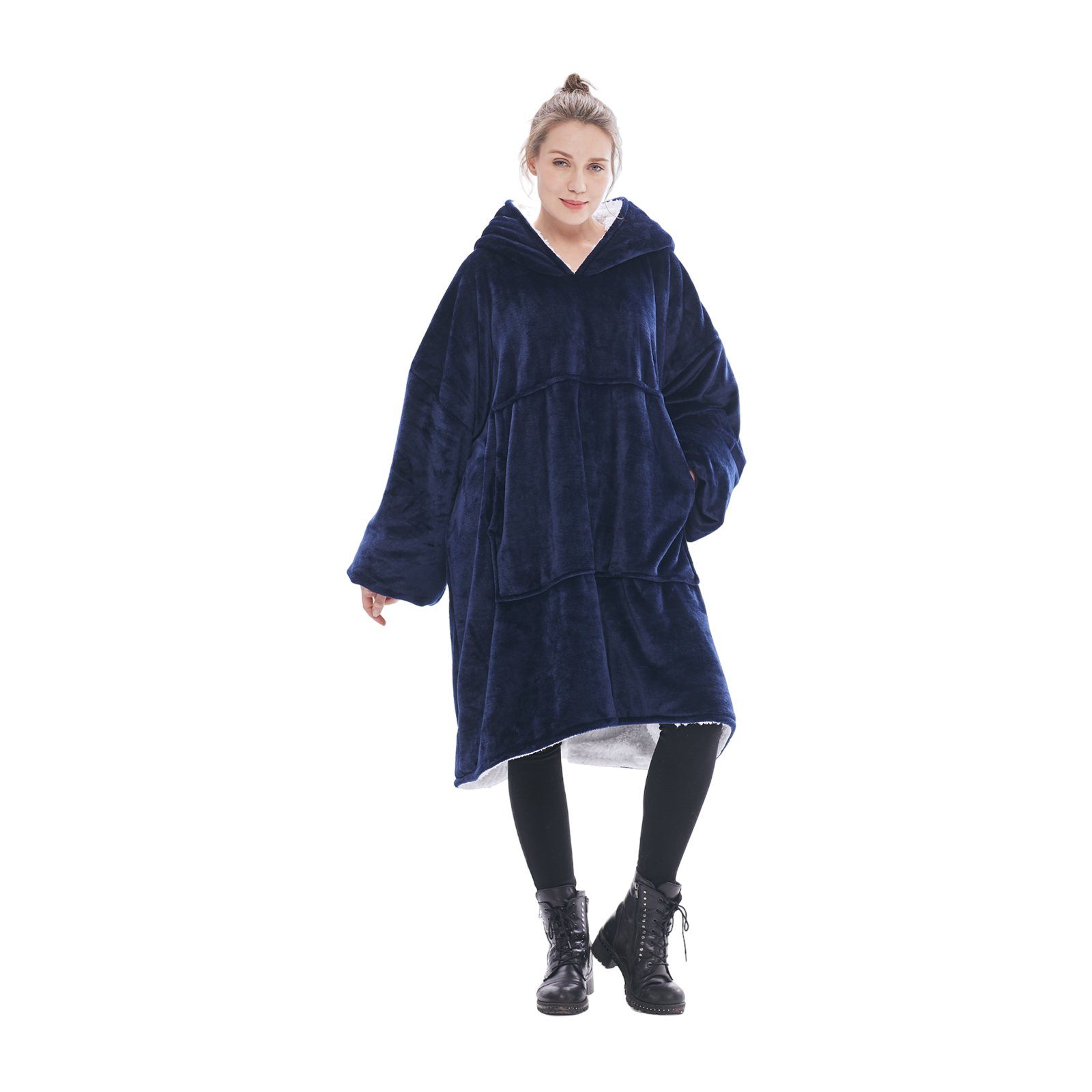 großer Fuzzy mit Wohndecke Sunicol, Fronttasche Blanket, komfortable Super Marine Gemütliche Übergroße Hoodie Riesen-Hoodie, weiche, warme, Riesenpullover