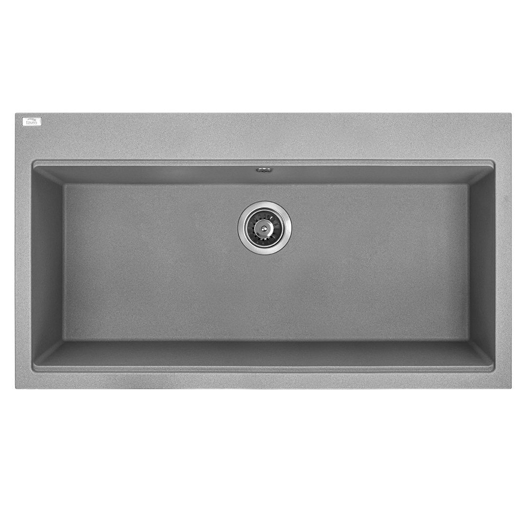 KOLMAN Küchenspüle Einzelbecken Siphon Grau, cm, 50/90 Tau GRATIS Rechteckig, Granitspüle, Saving Space