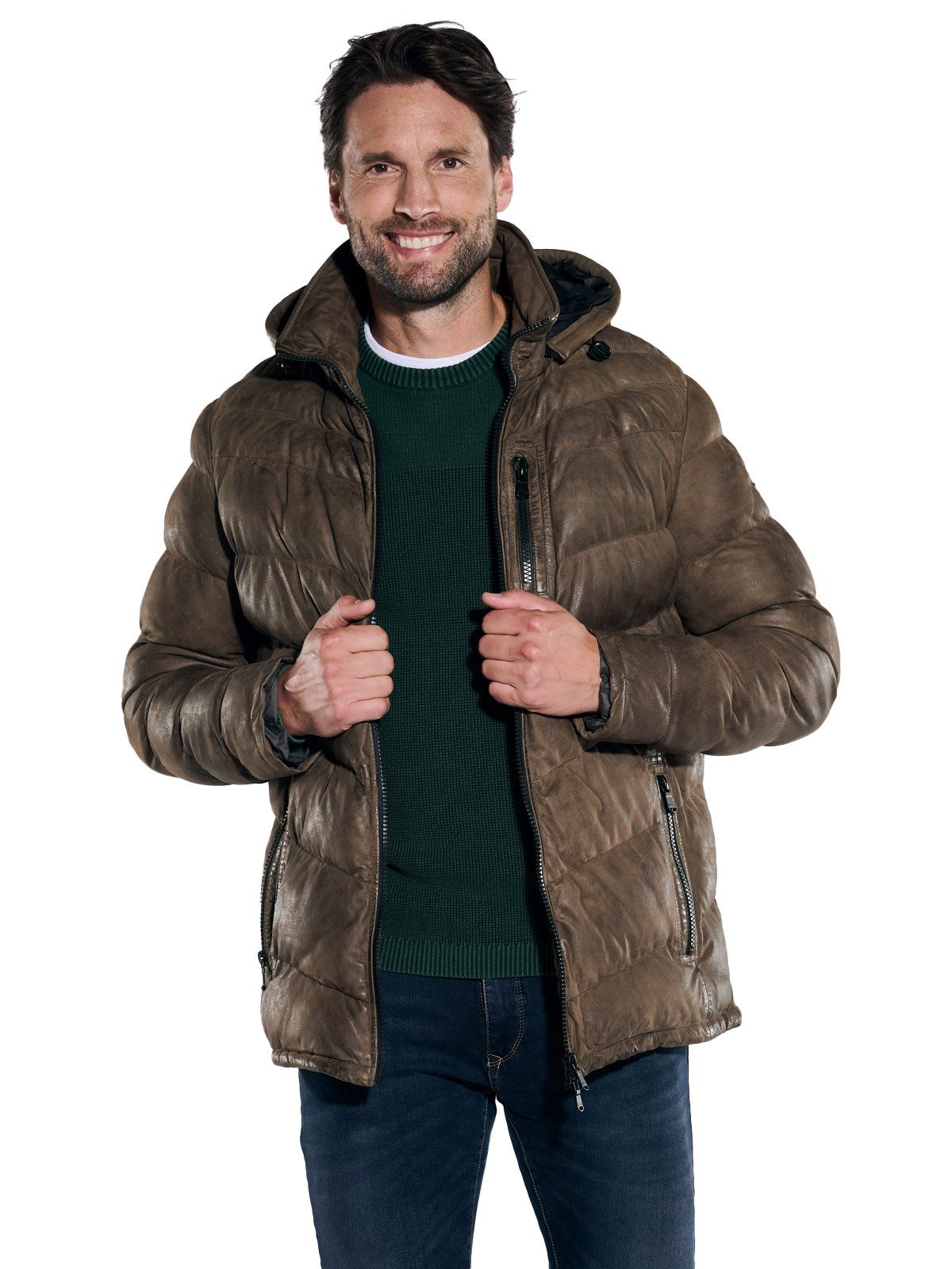Engbers Lederjacke engbers Herren Lederjacke mit Kapuze, Dunkelbraun günstig online kaufen