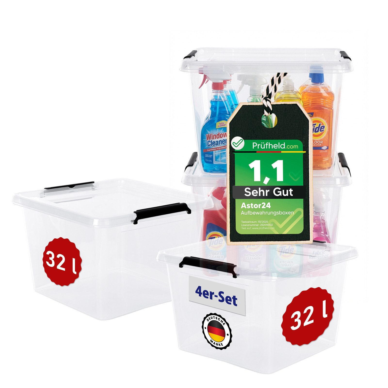 astor24 Aufbewahrungsbox Aufbewahrungsbox mit Deckel 4er Set Kunststoffbox Stapelbox Lagerbox (Plastikbox Aufbewahrung Regalbox Spielzeugbox, 4 St., Lagerbox), 6 Größen wählbar 4,5 L- 8,5 L - 12,5 L - 19 L - 32 L - 60 L
