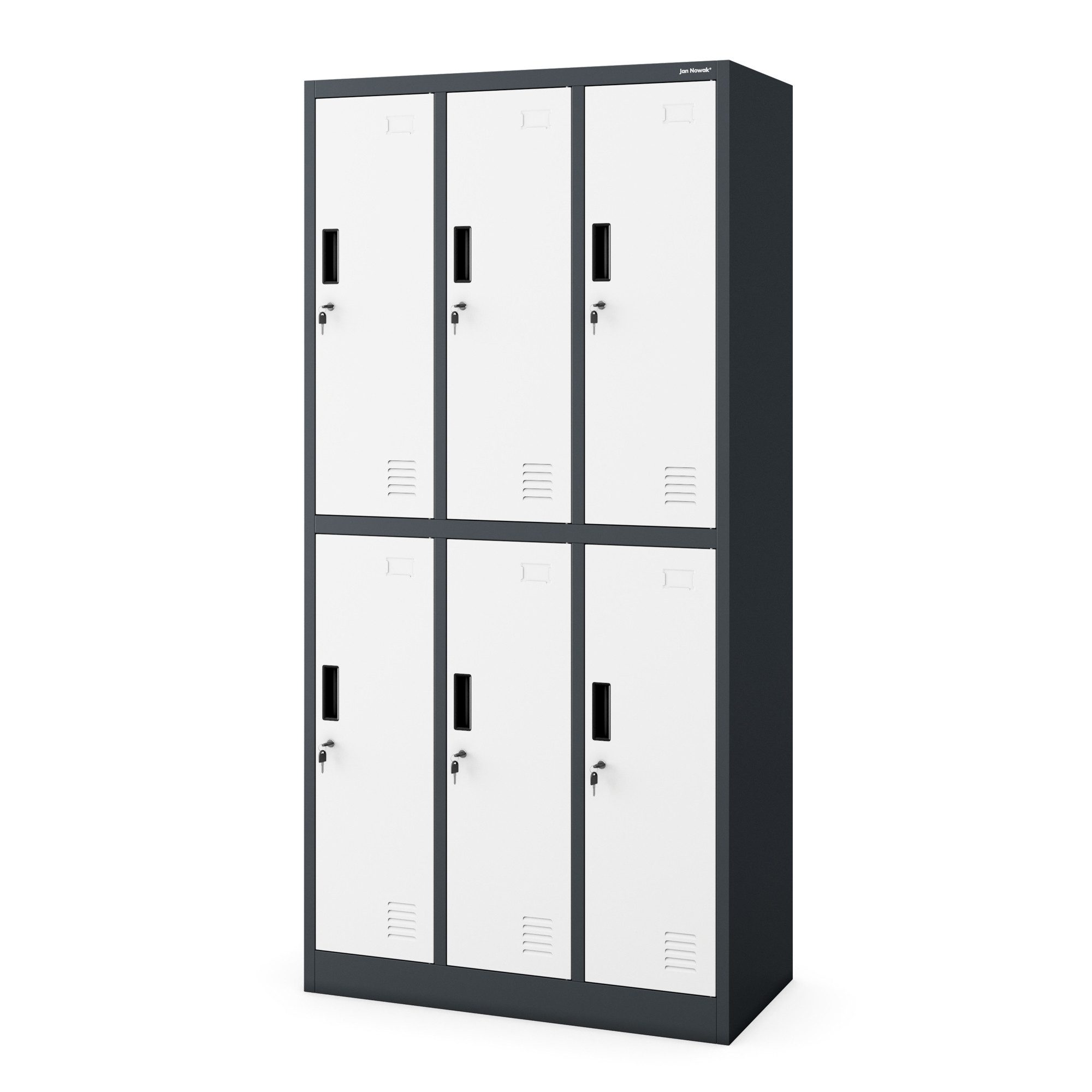 Jan Nowak Mehrzweckschrank Metall Kleiderspind 90 cm IGOR 6 Fächer abschließbar Stahl (Umkleideschrank BHP Arbeitsraum Fitness Kosmetik Sozialraum, 0,6 mm 185 x 90 x 45 cm Wandmontage Kleiderstange 10 kg 49 kg) Lüftungsschlitze Namensschildhalter Zylinderschloss 19 Farben