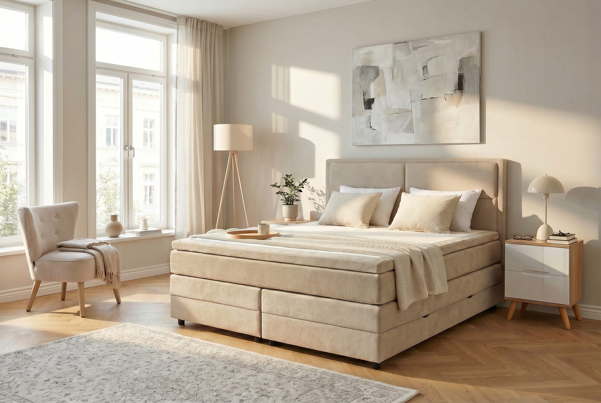 OTTO home Boxspringbett FYNNA in den Breiten 140 & 180cm erhältlich, inkl. Bettkasten, inkl. Topper, erhältlich in verschiedenen Farben