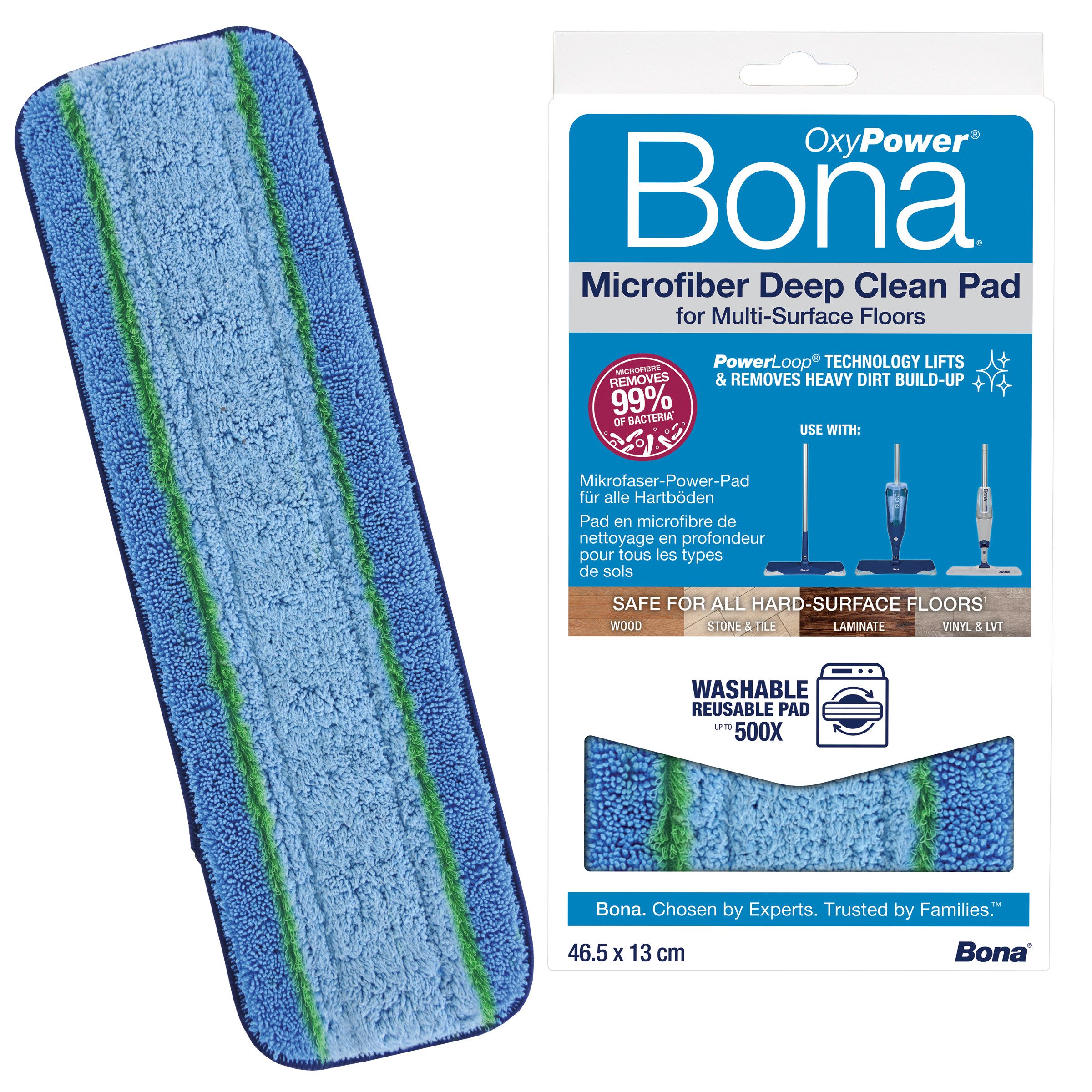 Bona Mikrofaser Deep Clean-Pad, Wischbezug entfernt starke Verschmutzungen Wischbezug (Deep-Clean, 13.5x25.5 cm, 1-tlg., Maschinenwaschbar, Befestigung mit Klettoberfläche an allen Bona Mopps)