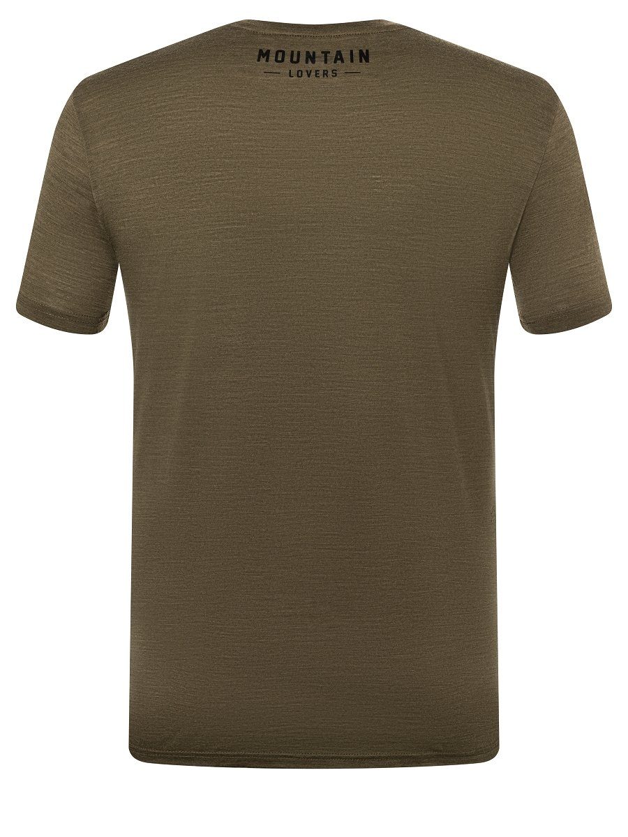 TEE SKIING Melange/Jet BEAR Night Black Olive T-Shirt geruchshemmender Print-Shirt Merino M Merino-Materialmix SUPER.NATURAL