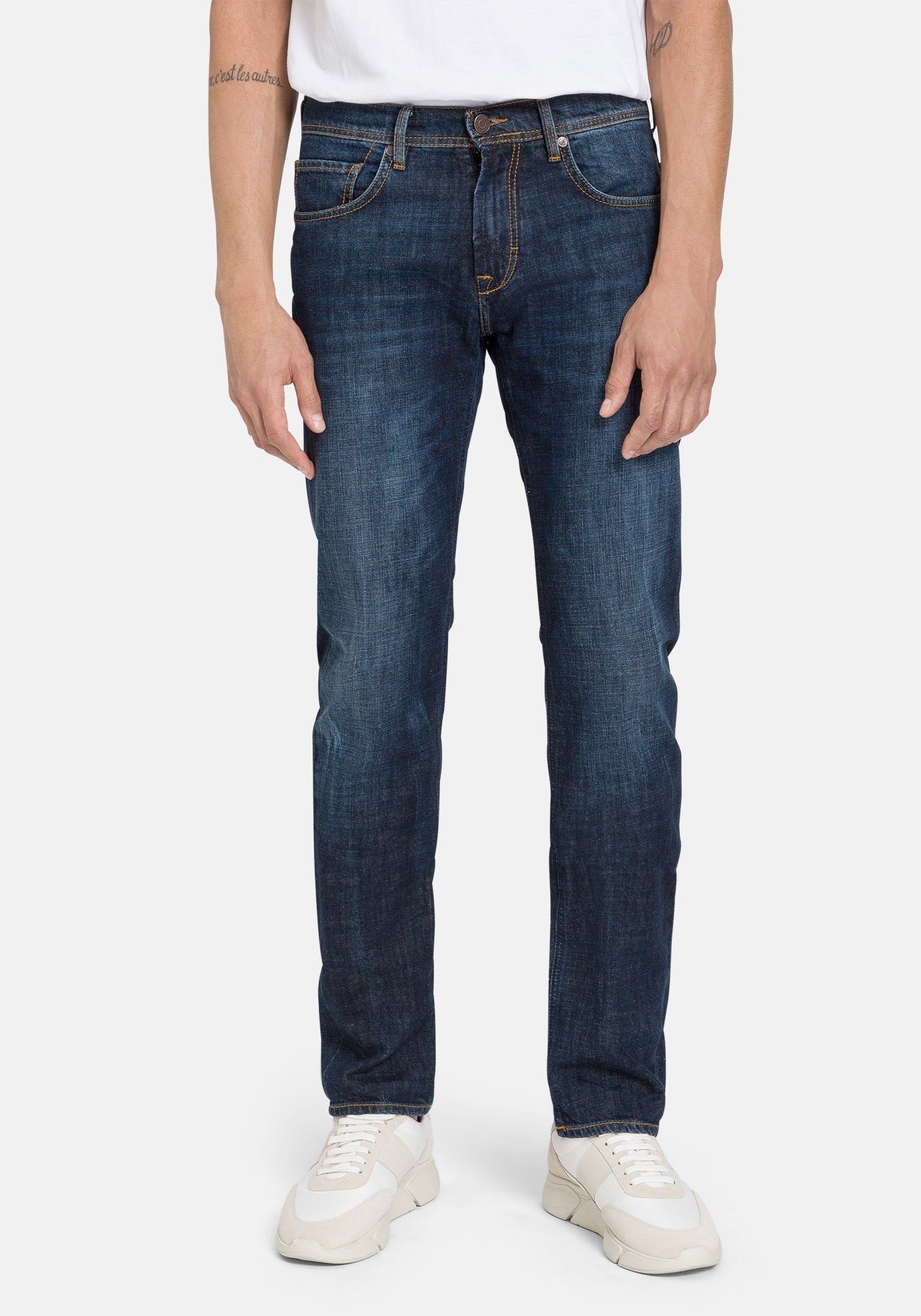 BALDESSARINI 5-Pocket-Jeans Jack Stretch Denim dark blue used mustache