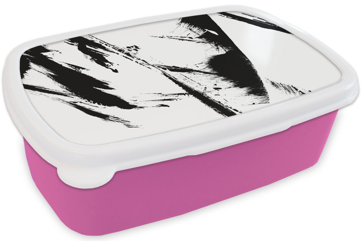 Schwarz Brotbox Mädchen, Kinder, Snackbox, (2-tlg), für Abstrakt, Kunststoff rosa - Farbe Brotdose MuchoWow Kunststoff, Lunchbox Erwachsene, -