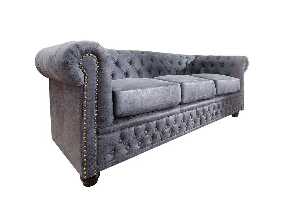 riess-ambiente Sofa CHESTERFIELD 200cm · 3-Sitzer · Wohnzimmer 1 Einzelartikel antik · grau, Federkern Teile, Microfaser