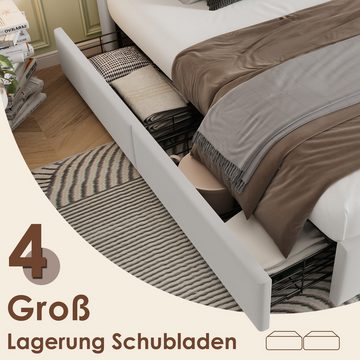 MODFU Polsterbett Doppelbett (4 Schubladen, ohne Matratze), mit Kabellosem Laden USB, Lattenrost aus Holz, 160x200cm