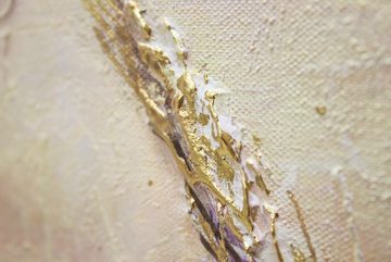 YS-Art Gemälde Morgentau, Blumen, Leinwand Bild Handgemalt Ährchen Feld Gold Lila