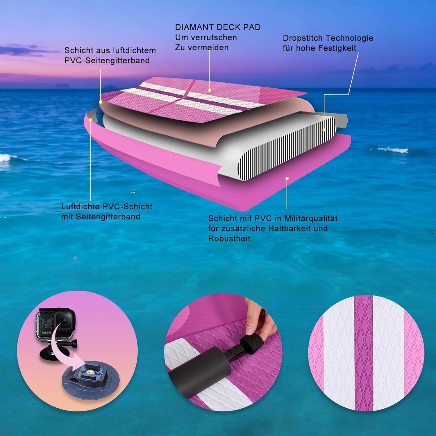 DURAERO Inflatable SUP-Board Stand up paddle board Aufblasbare SUP Board Set, Komplettes Pink – Bild 5 von 5