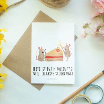 Mr. & Mrs. Panda Grußkarte Mäuse Kuchen - Weiß - Geschenk, Einladungskarte, Tortenstück, Klappka, Hochglänzende Veredelung