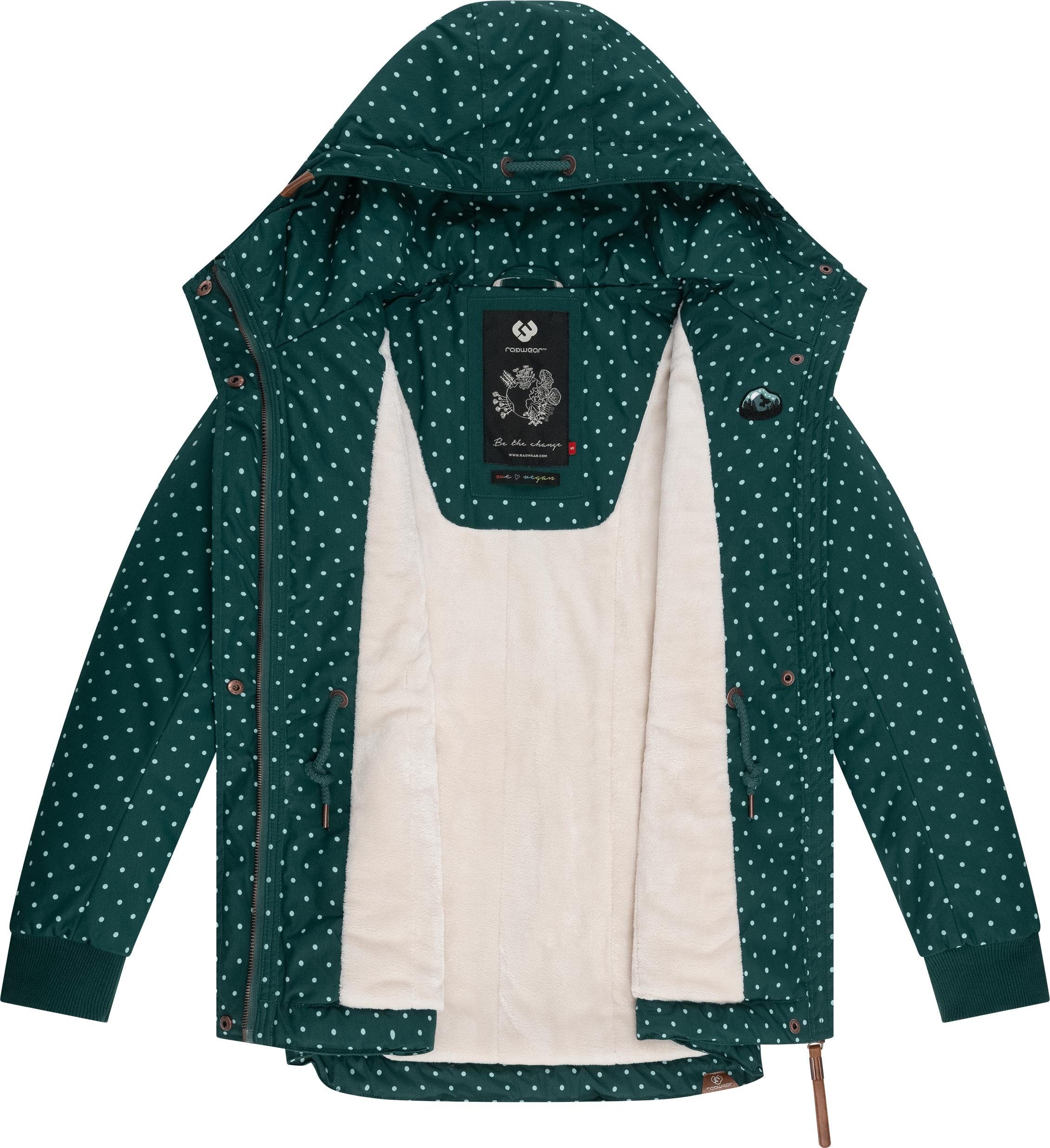 Danka Dots stylische Winter Kapuze Winterjacke dunkelgrün Outdoorjacke Intl. Ragwear mit