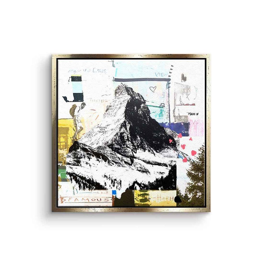 DOTCOMCANVAS® Leinwandbild, Leinwandbild Matterhorn Pop Art Collage mit premium Rahmen goldener Rahmen