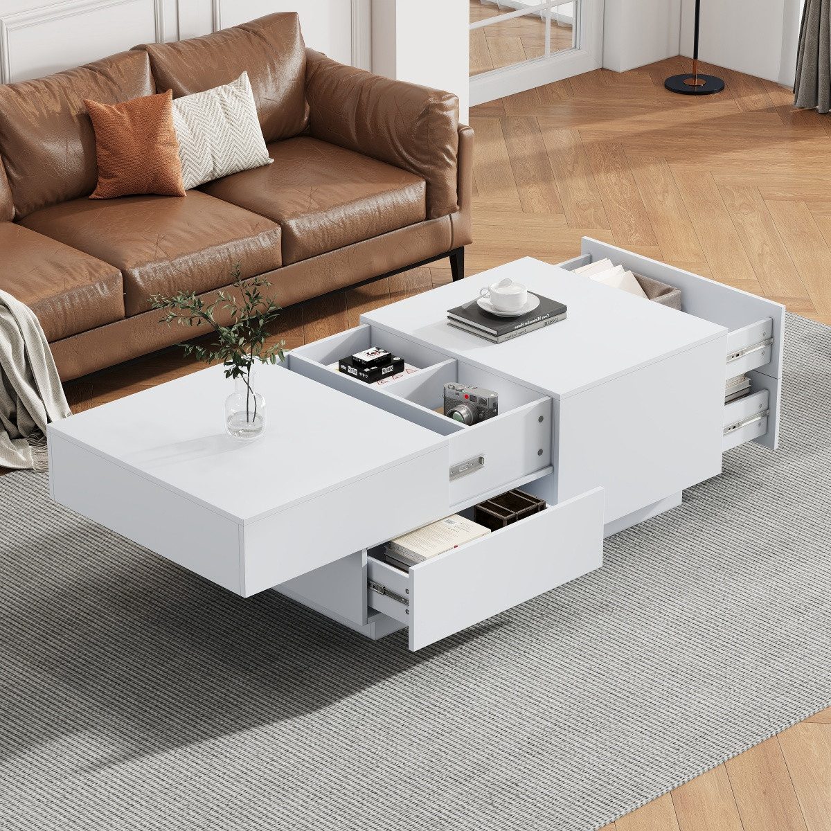 IDEASY Couchtisch Mattweißer Couchtisch mit Stauraum, günstig online kaufen