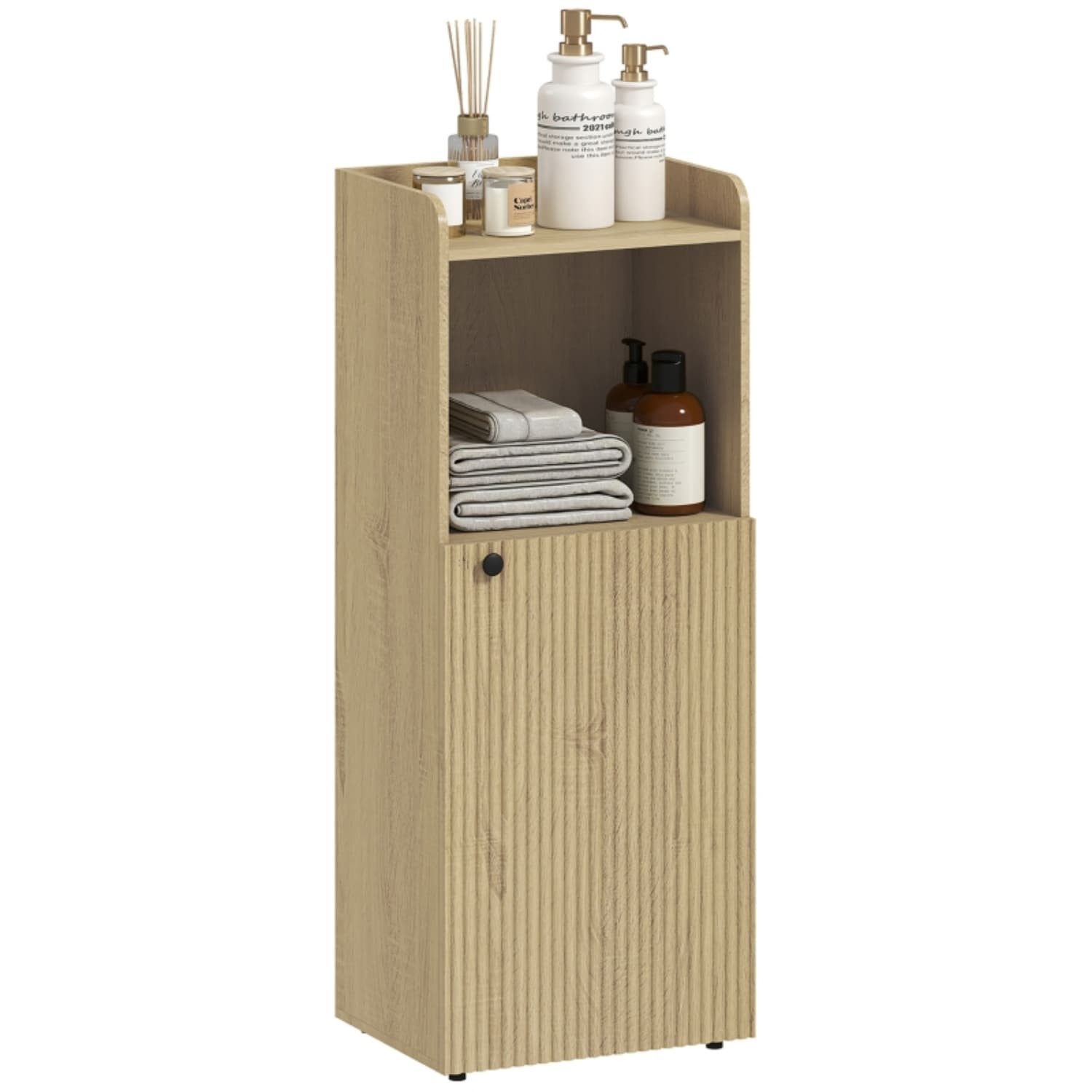 autolock Eckschrank Badezimmerschrank Nischenschrank mit Schrank,offen Regal,Badmöbel mit verstellbar Regal, Badschrank, 40 x 31 x 104 cm, Gelbeiche