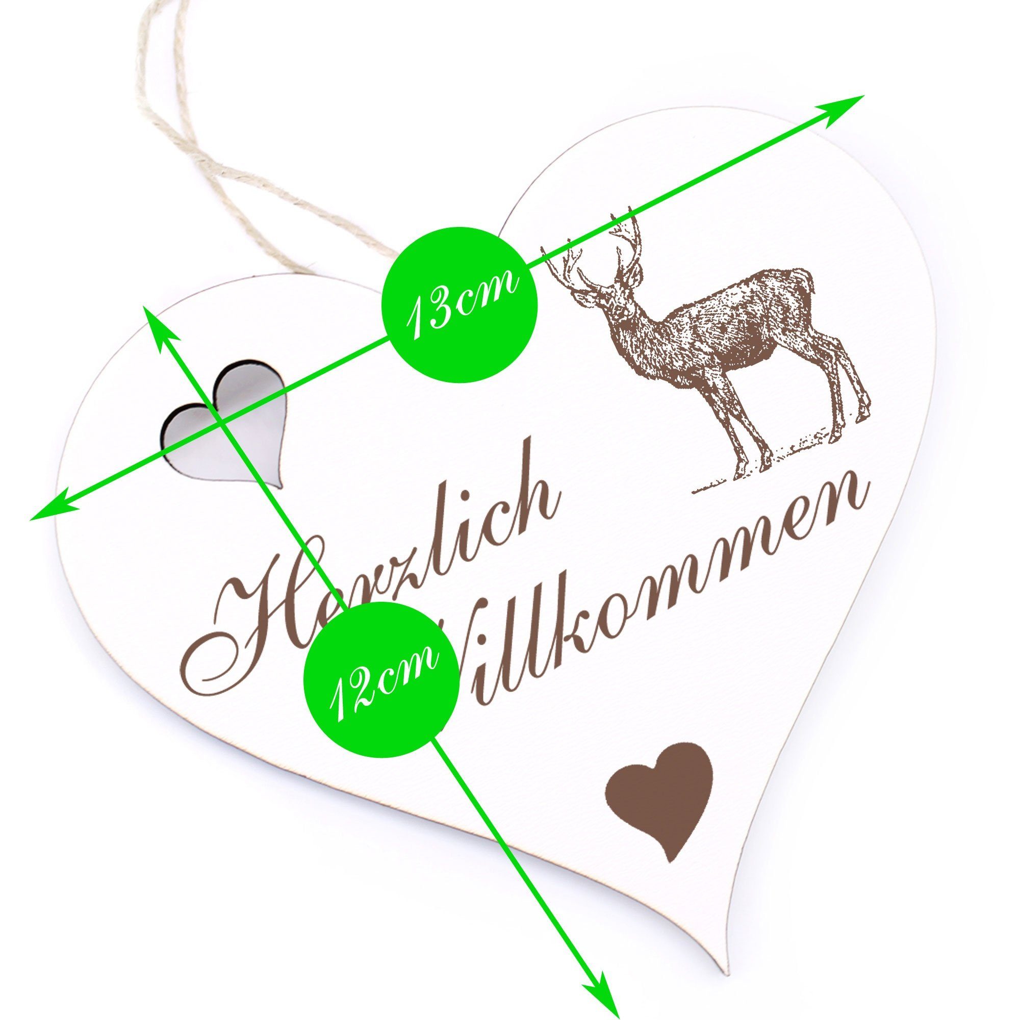 Hirsch 13x12cm - Dekolando Willkommen Hängedekoration - Herzlich