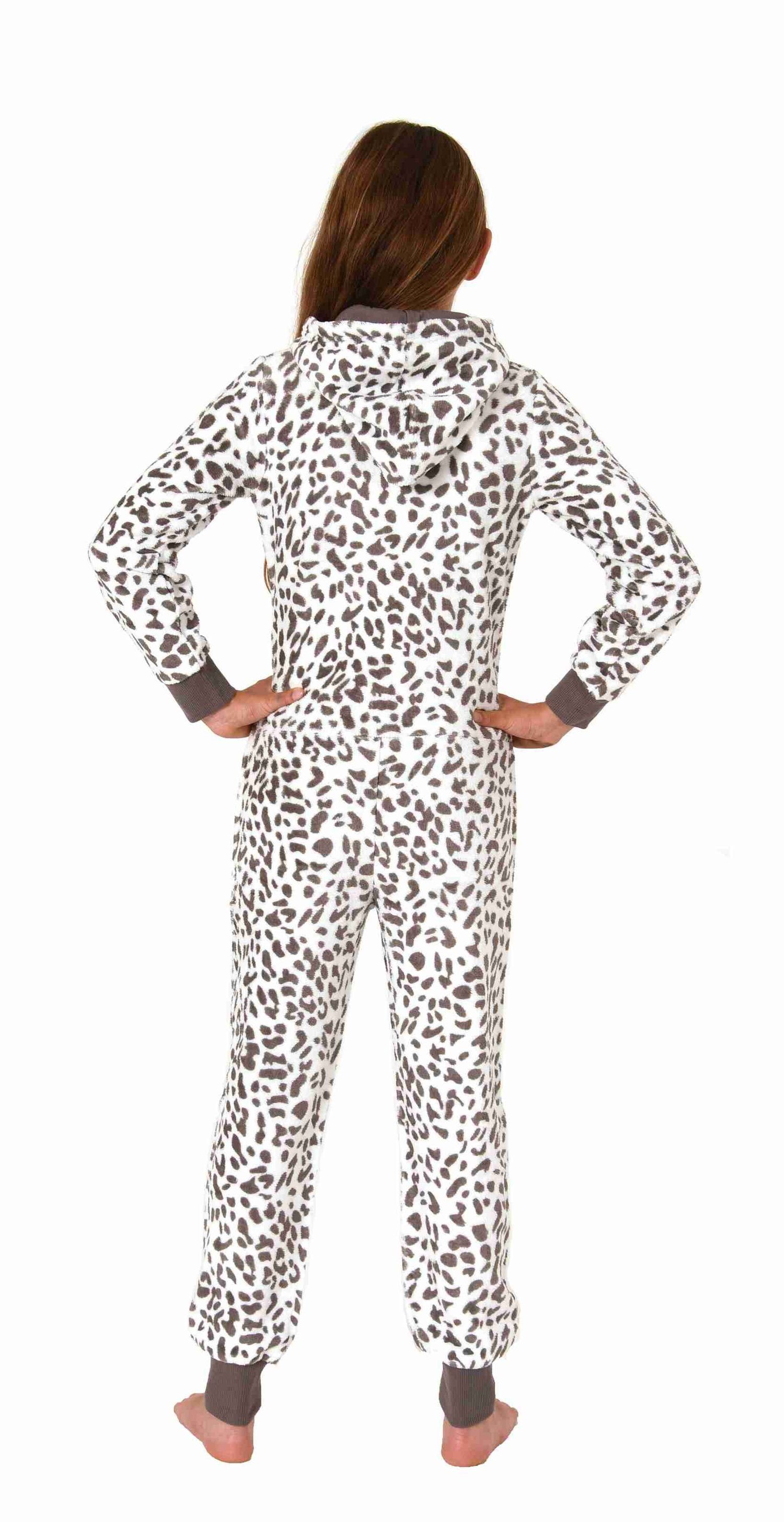 Animal braun Look Mädchen Schlafanzug Normann im Einteiler Pyjama Jumpsuit Coralfleece aus