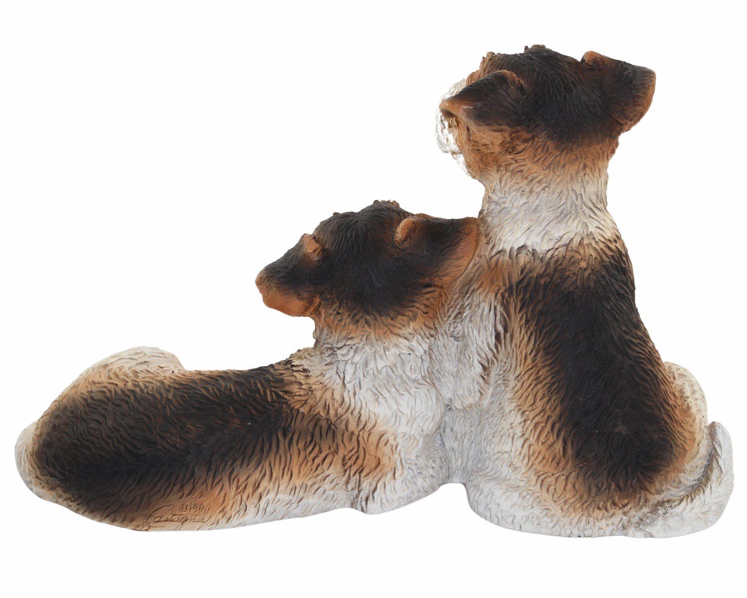 Castagna Tierfigur Dekofigur Hund 21 Resin H Hundefigur zwei aus cm Welpen sitzend Terrier Fox Castagna Kollektion