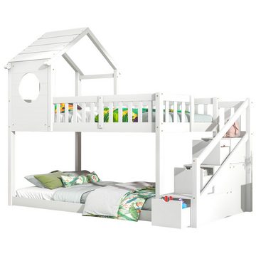 REDOM Etagenbett Doppelbett, Kinderbett in Hausform (90 x 200 cm, ohne Matratze, weiß), Kiefernholz Haus Bett for Kids