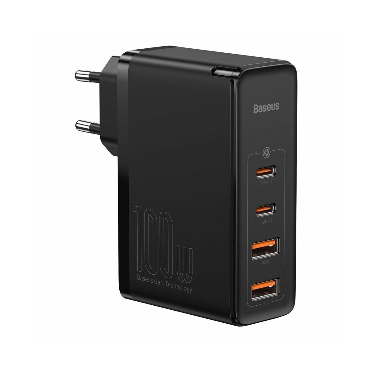 Baseus Reiseladegerät Schnell 2x USB + 2x USB-C, 100W, EU (Schwarz) Smartphone-Kabel