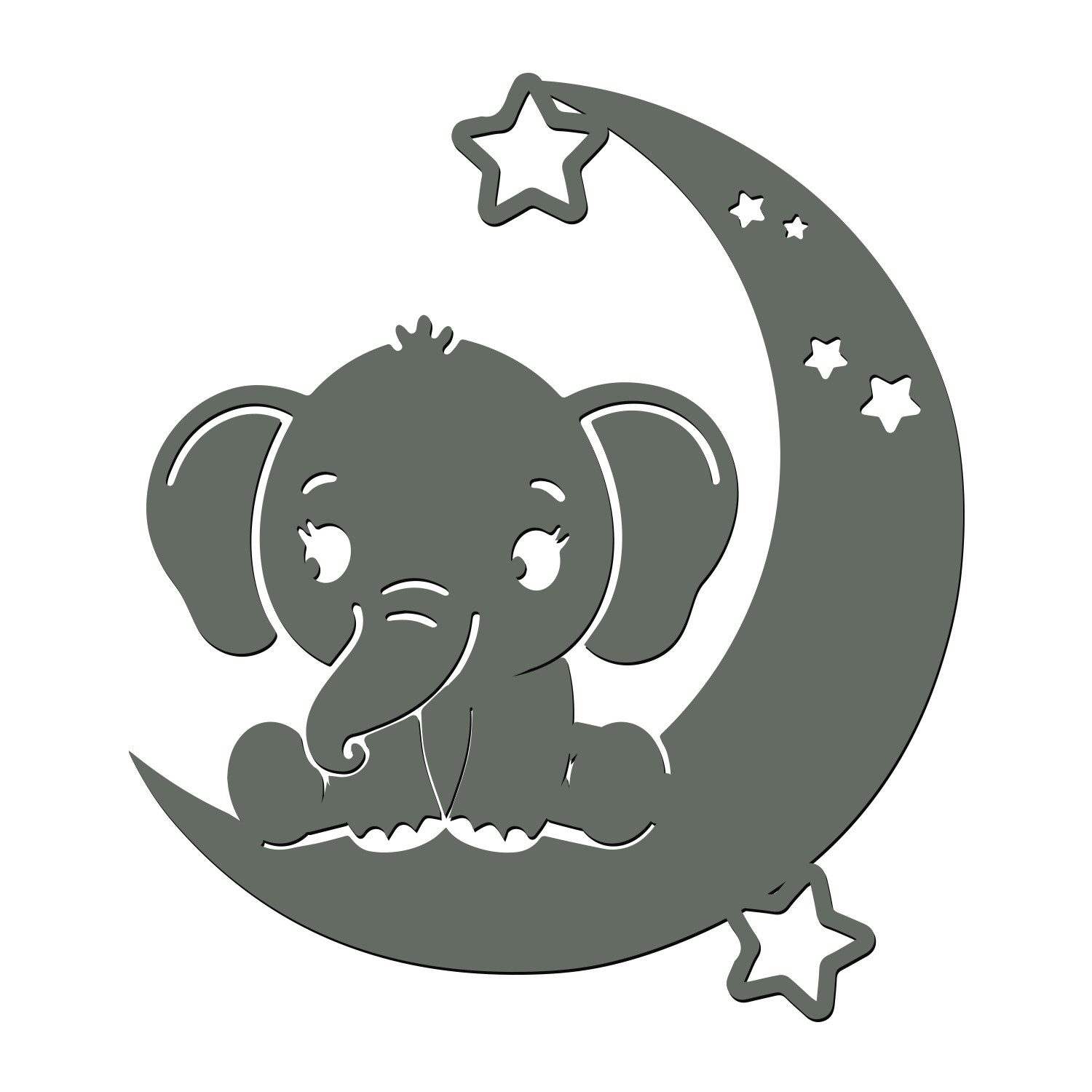 LED Wandleuchte Baby Elefant auf Mond - Schlaflicht mit Elefanten Motiv für Kinder
