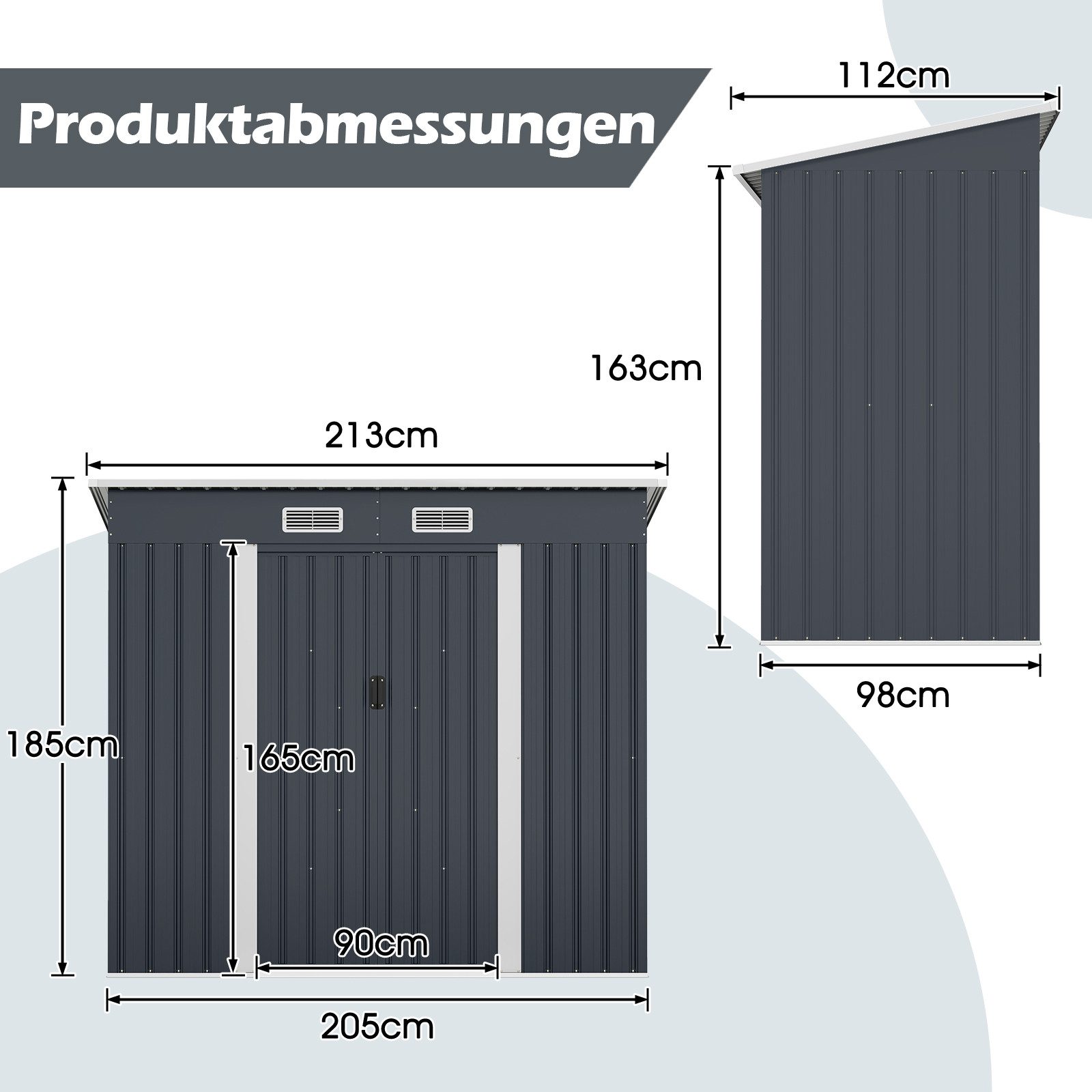 COSTWAY Gerätehaus, BxT: 213x112 cm, (1 St), Geräteschuppen, mit Pultdach & Schiebetüren