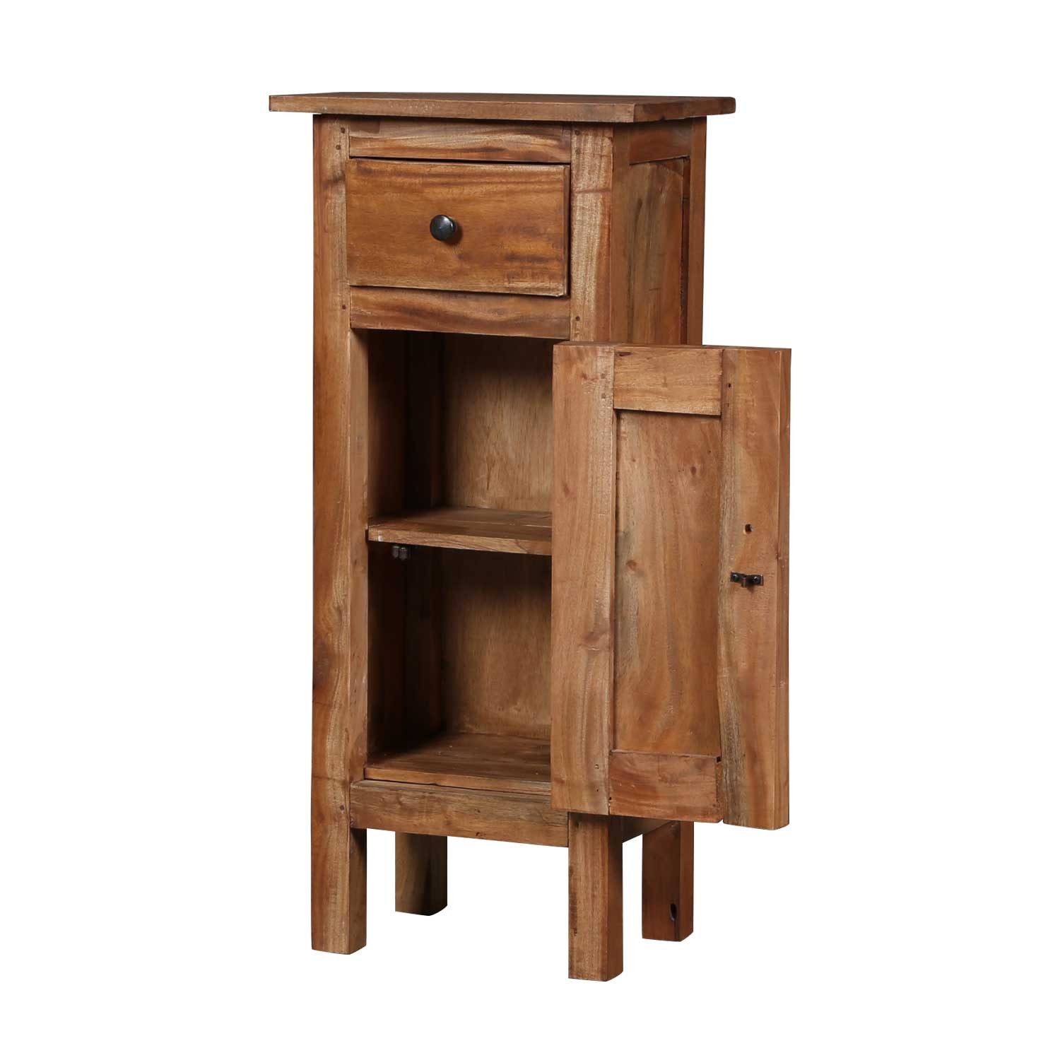 Casa Moro Kommode Nachttisch Telefontisch Holz 80 cm Schublade Teakholz Schrank, Schlank, aus massivem Teakholz mit einer Schublade