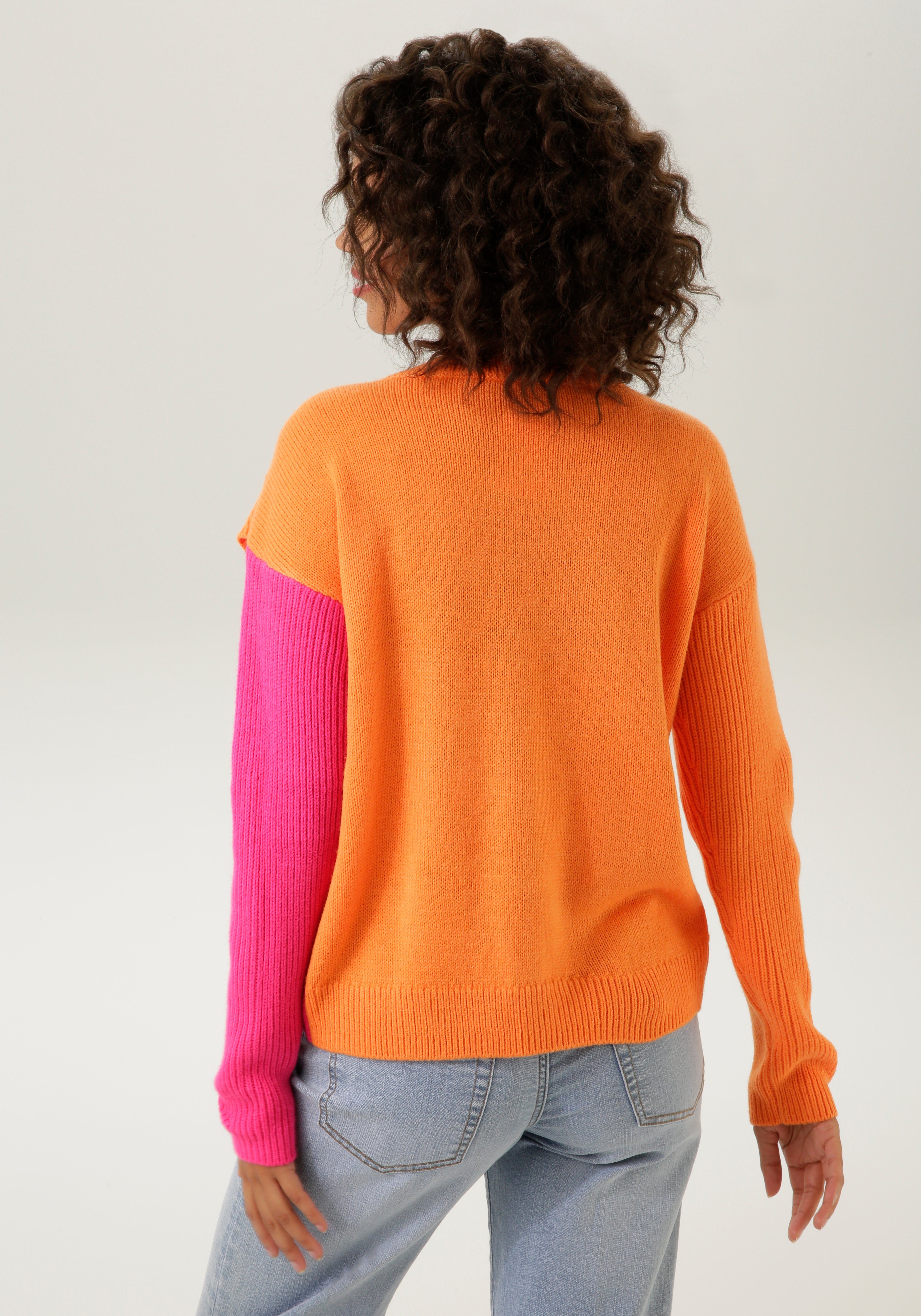 Aniston CASUAL Strickpullover im extravagantem NEUE orange-pink Lagen-Look - KOLLEKTION