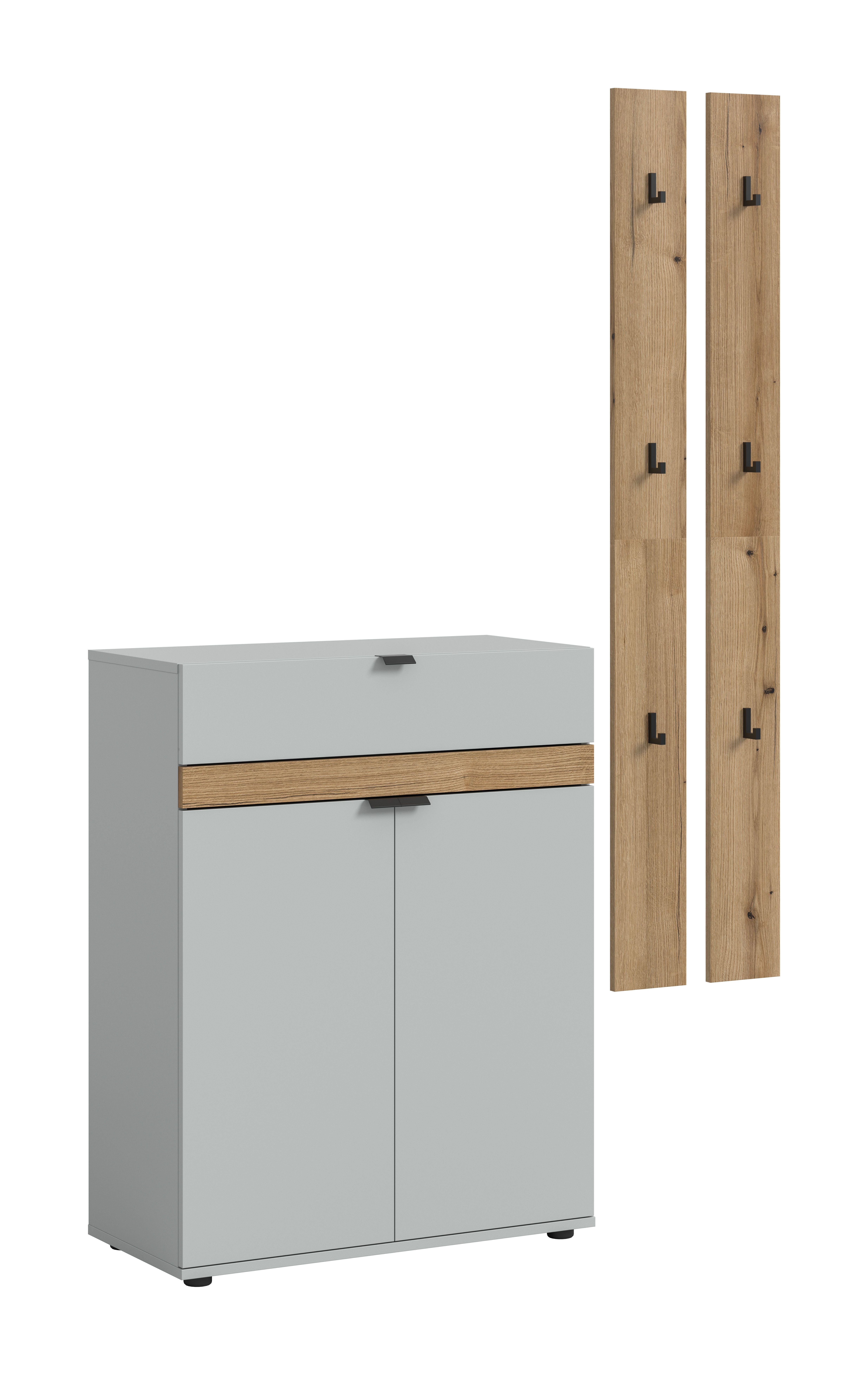 furnling Garderoben-Set Naroa, (3-St., 2x Hakenpaneele, Schuhkommode), 6 Haken, Schuhschrank, Soft-Close-Funktion, Breite 150 cm