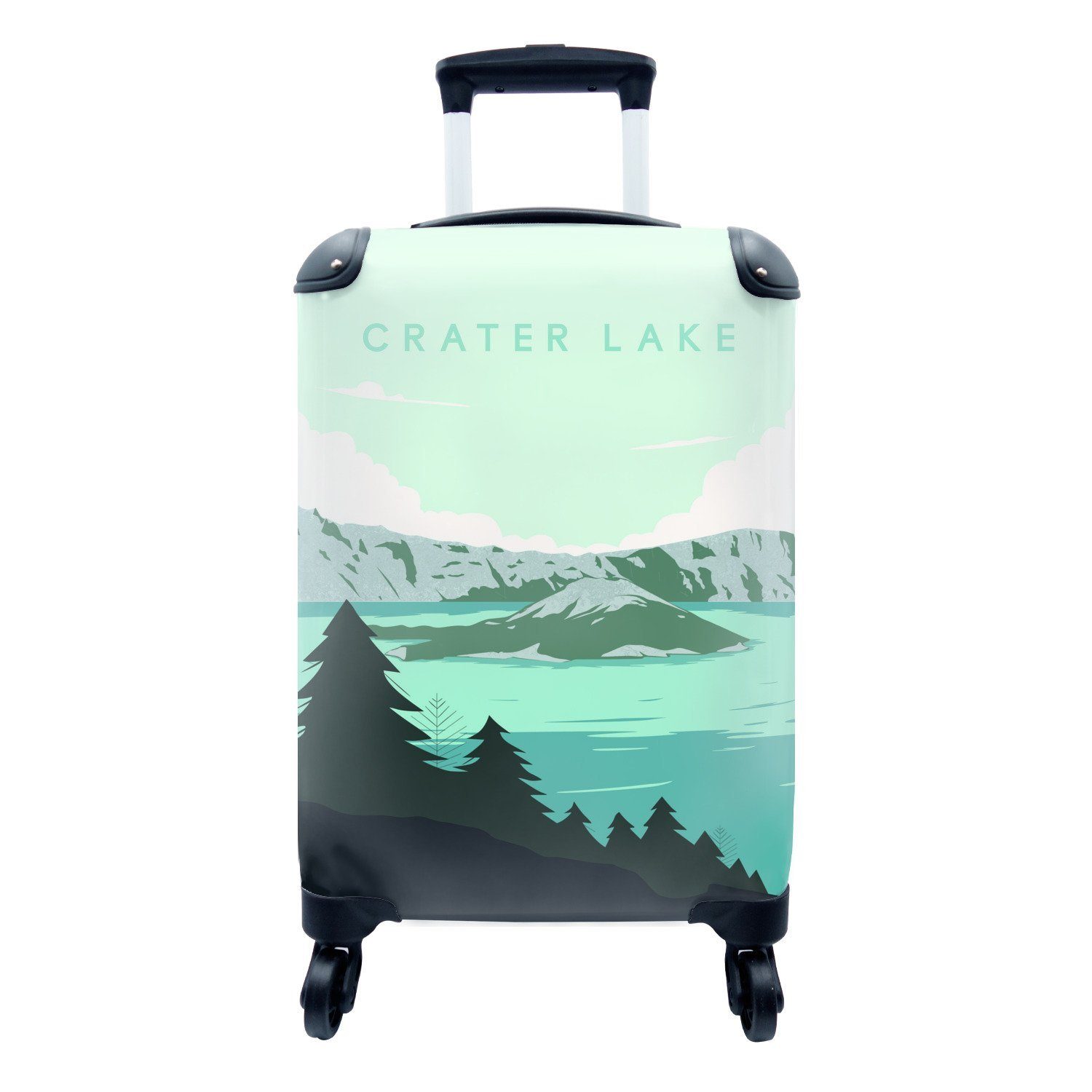 MuchoWow Handgepäckkoffer Landschaft - Oregon - Amerika - Kratersee - USA - Illustration, 4 Rollen, Reisetasche mit rollen, Handgepäck für Ferien, Trolley, Reisekoffer