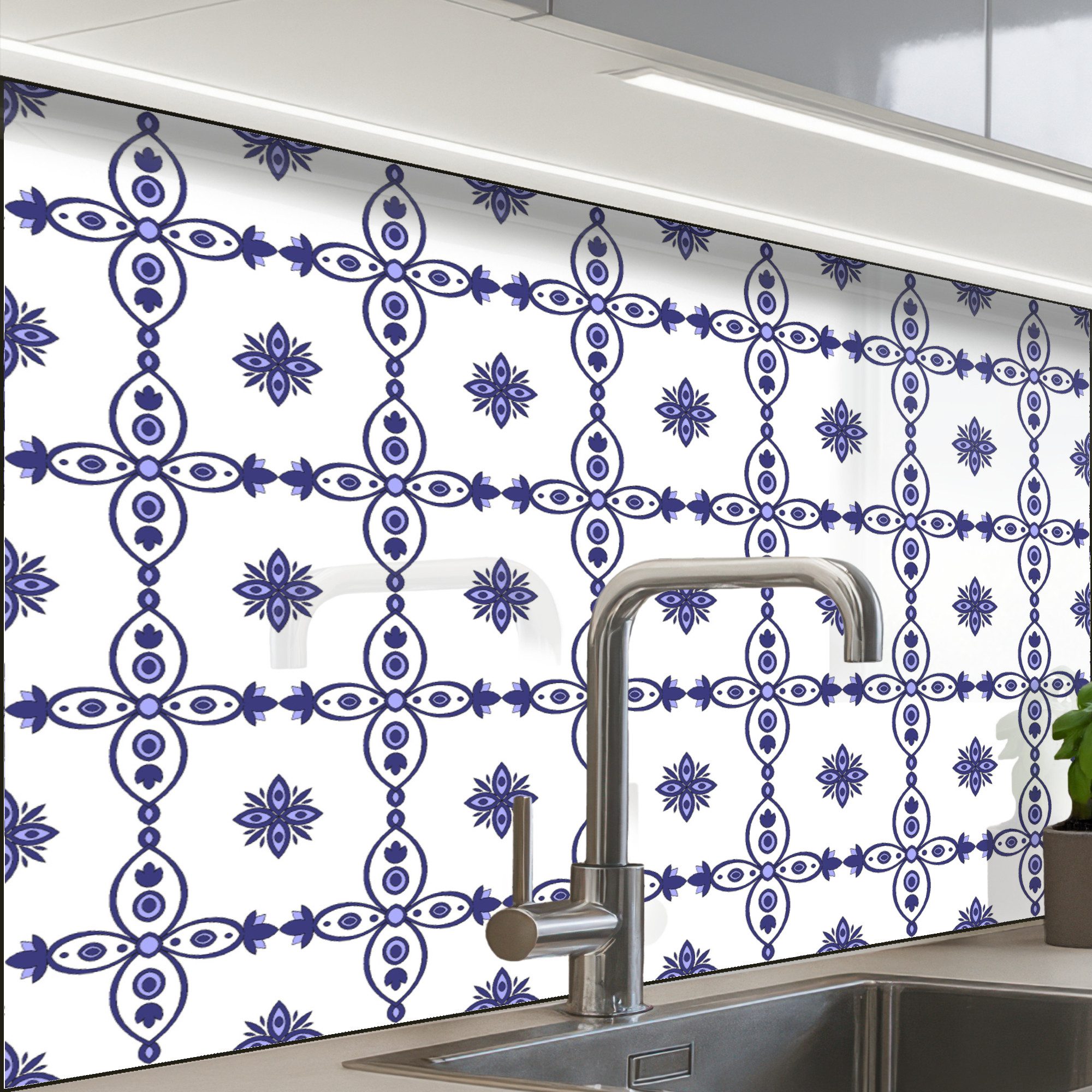 KitchenYeah Küchenrückwand Muster selbstklebend (keine Folie) Portugal - Muster - Blau, (1-tlg), Spritzschutz, Küche, Rückwand, Küchenwand, Küchenfront, 30x20 cm