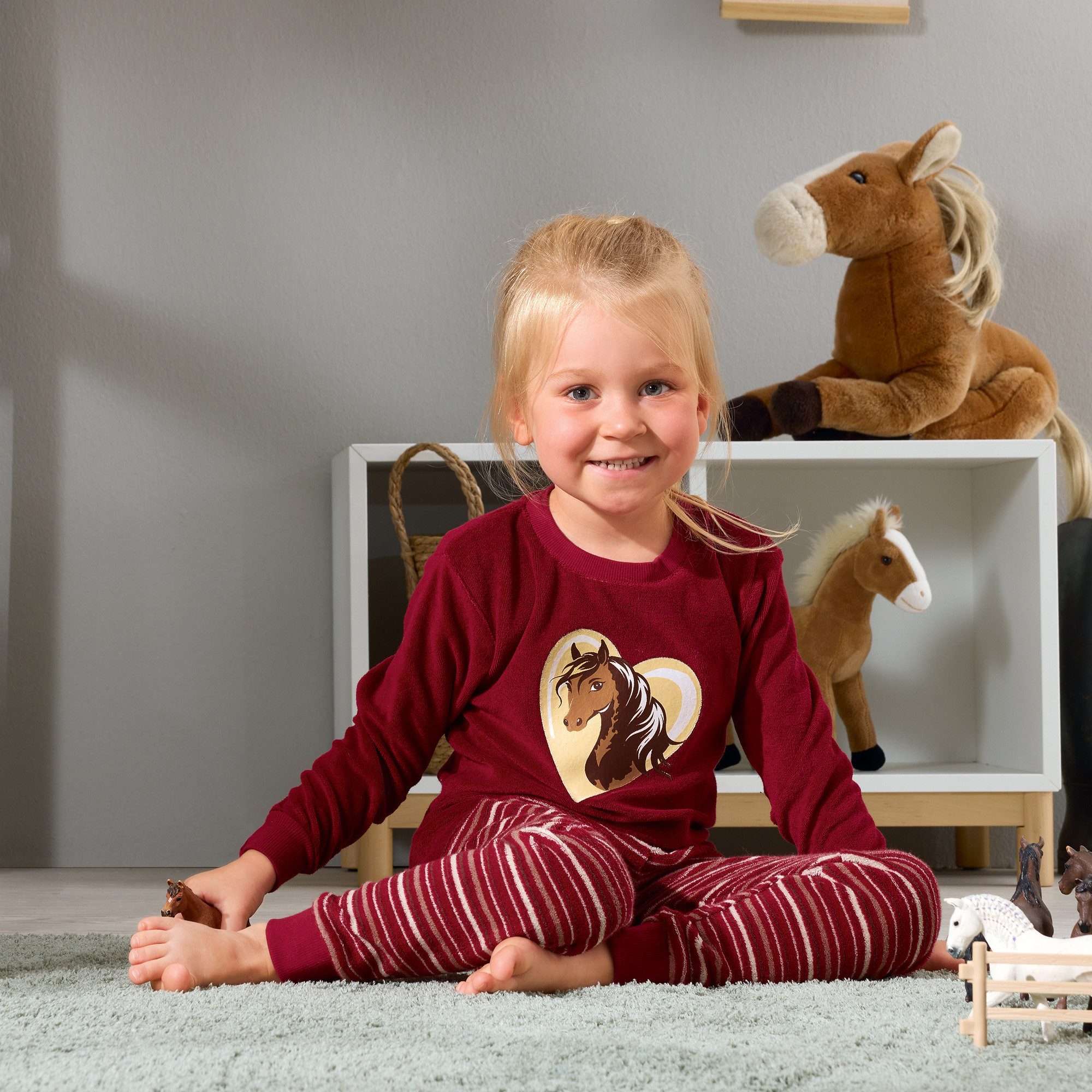 Erwin Müller Pyjama Kinder-Schlafanzug Frottee Streifen: Hose/Tiermotive: Pferd – Bild 5 von 5