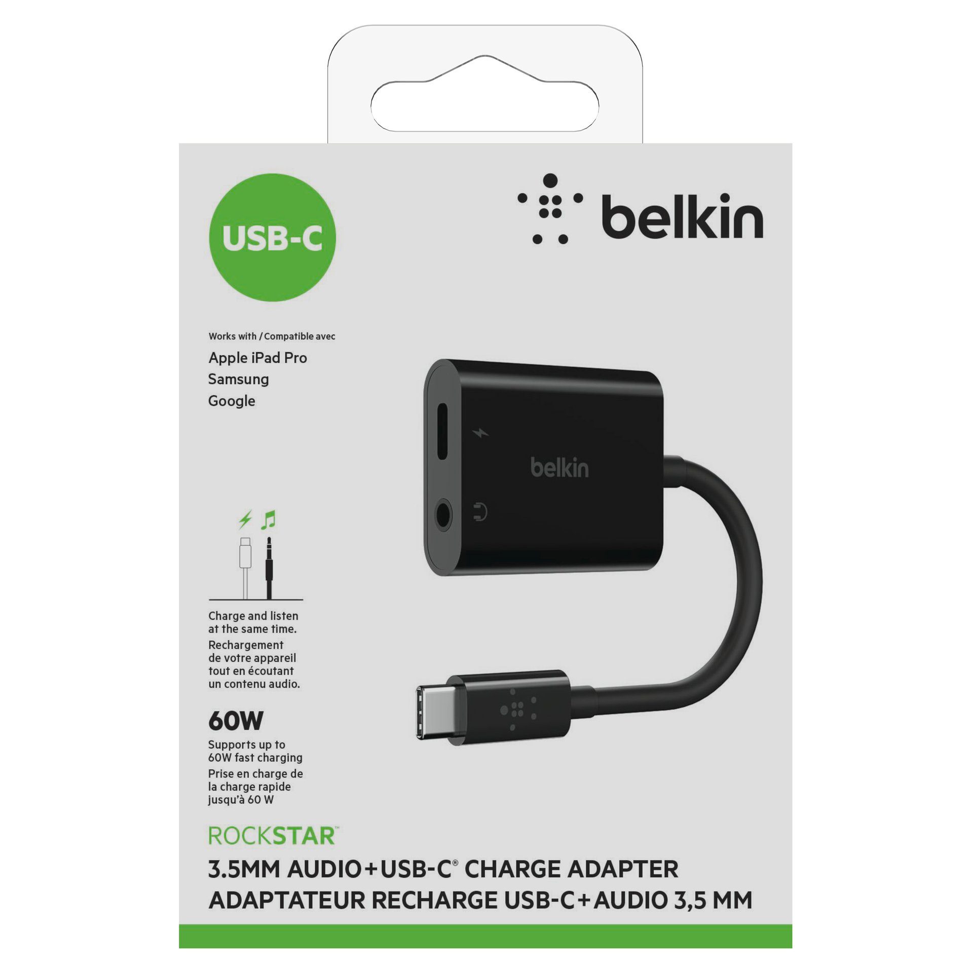 Belkin RockStar 3,5mm-Klinken-Audio- und USB-C-Ladeadapter Audio-Adapter USB Typ C zu 3,5-mm-Klinke, 4,68 cm, kompatibel mit USB-PD und Quick Charge 2.0