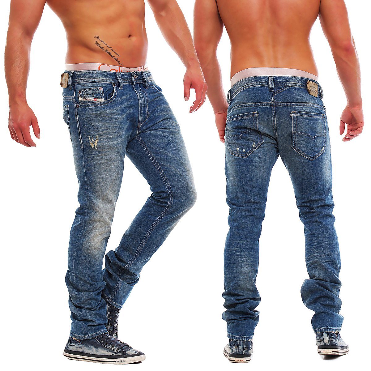 Diesel Slim-fit-Jeans Herren Thavar 0806P Blau, Röhrenjeans, Vintage Dirty  Used-Look, ohne Stretch Anteil, Größe: W27 L34