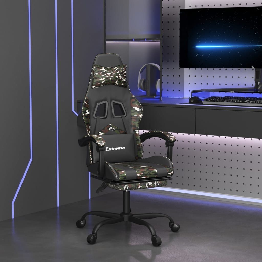 vidaXL Gaming-Stuhl Gamingstuhl mit Fußstütze Drehbar Schwarz Tarnfarben Kunstleder (1 St)