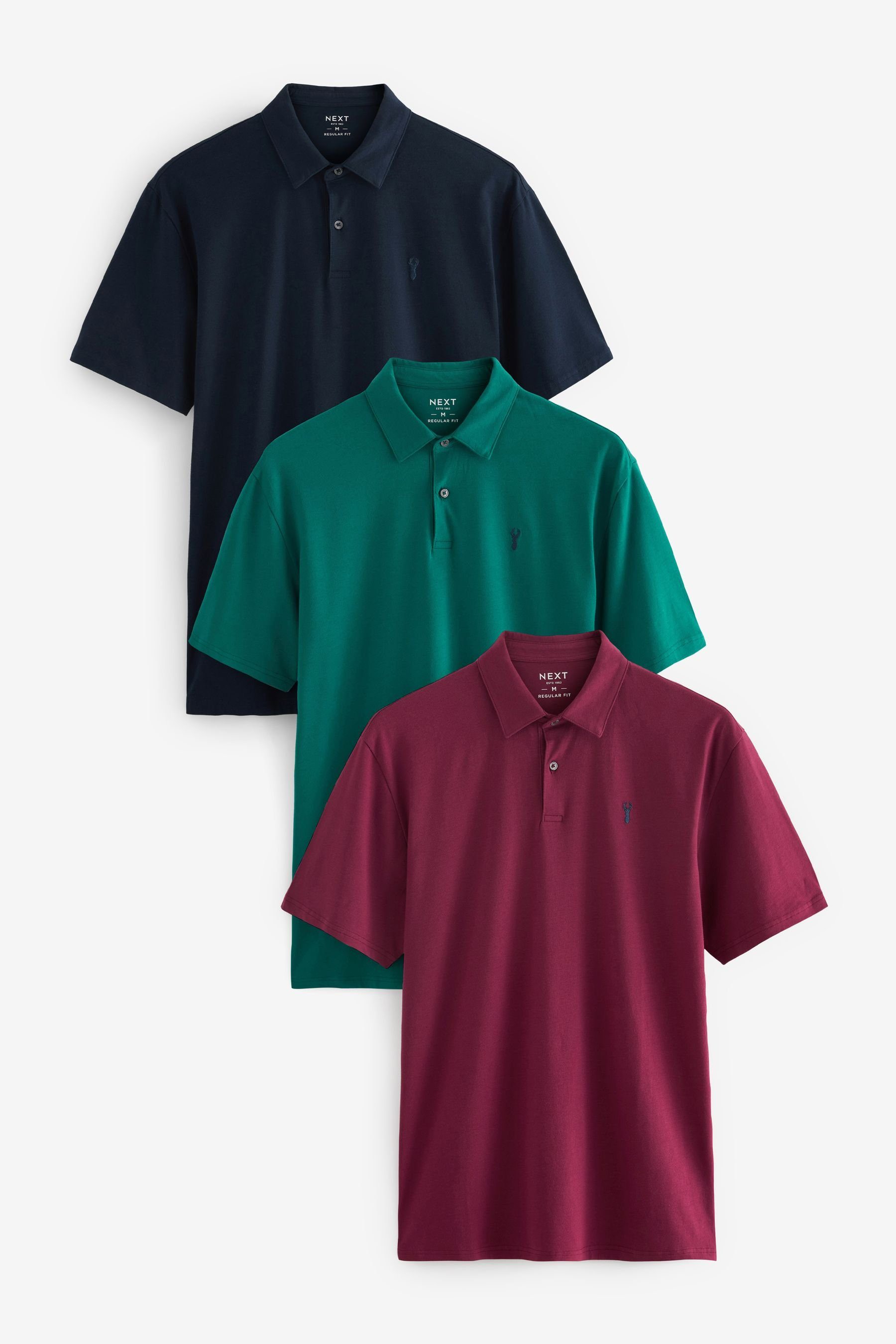 Next Poloshirt Poloshirts aus Jersey im 3er-Pack (3-tlg) Navy/Teal Blue/Pink