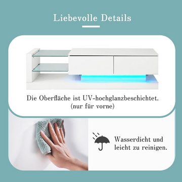 Gotagee TV-Schrank Stilvoller Hochglanz TV-Schrank LED Beistellschrank Wohnzimmerschrank 16-farbige LED-Beleuchtung, 60 Zoll TV-Fläche