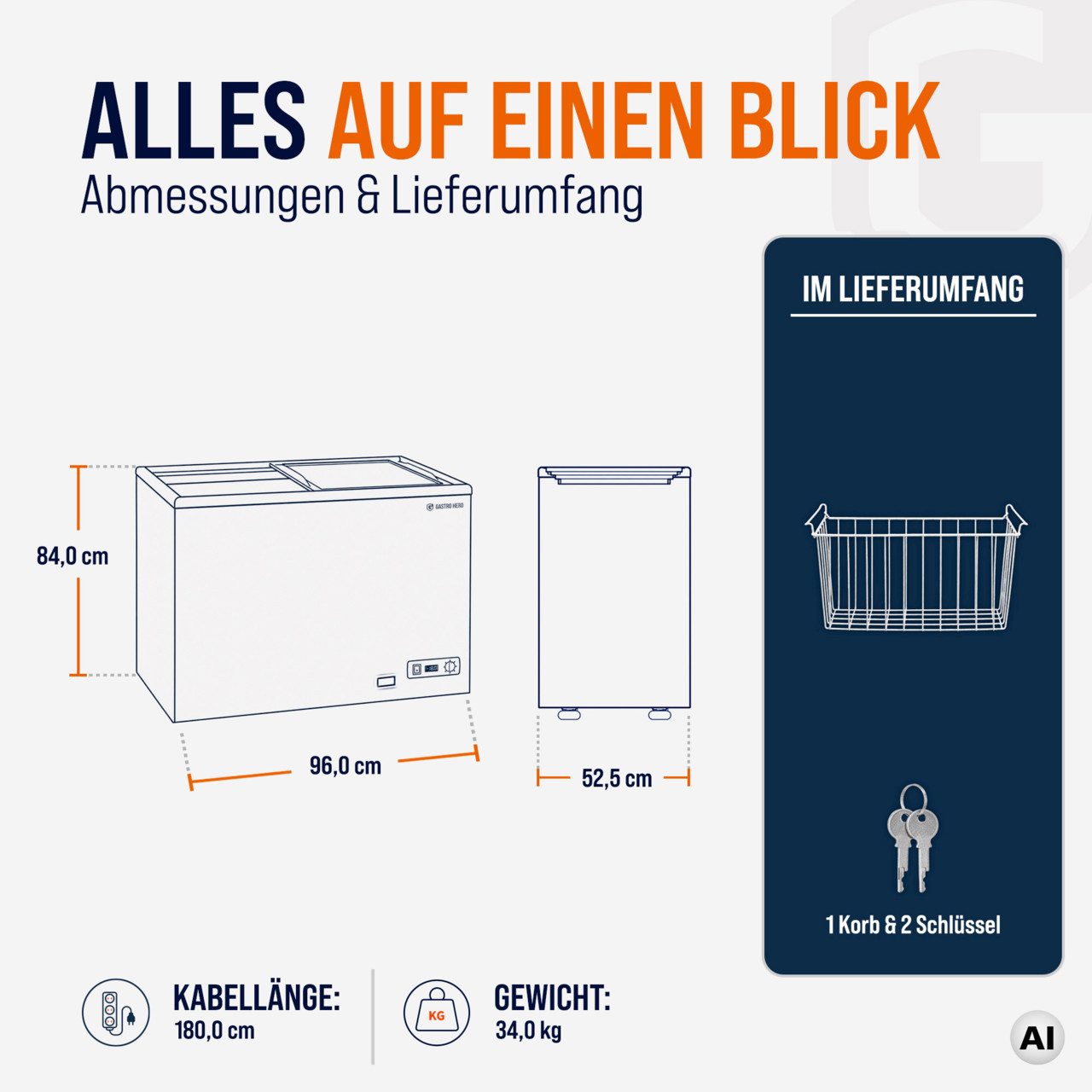 GastroHero Gefriertruhe Tiefkühltruhe ECO 200 mit Glasschiebedeckel TKTR-ECO200N, 96 cm breit, 197 l, 70 mm Isolierung, statische Kühlung, mechanisches Thermost – Bild 5 von 5