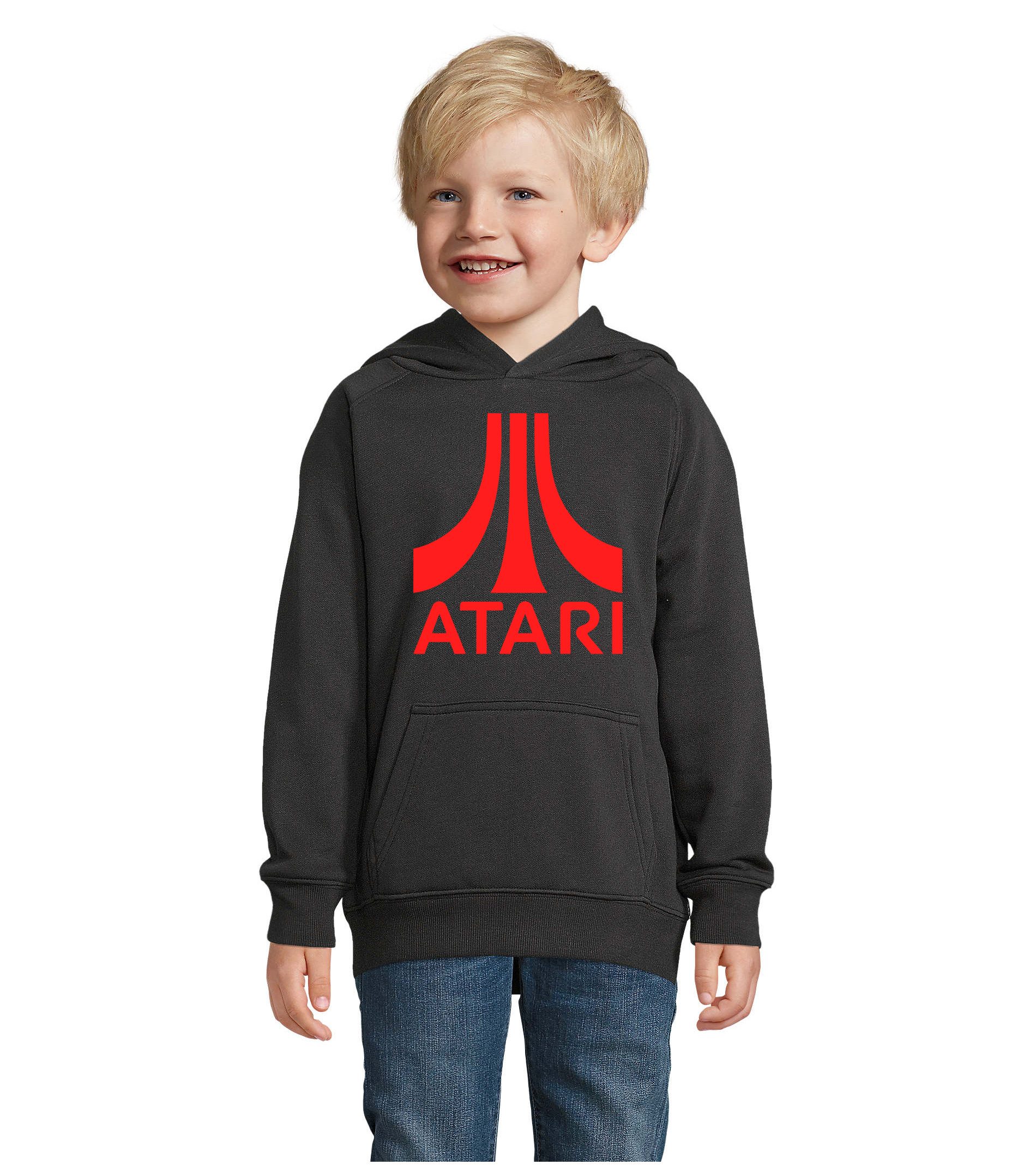 Blondie & Brownie Hoodie Kinder Hoodie Atari Rot Logo Baumwollmix Freizeit Komfort Atari Logo Kinder Hoodie Rot Retro Baumwollmix Kapuze bequem
