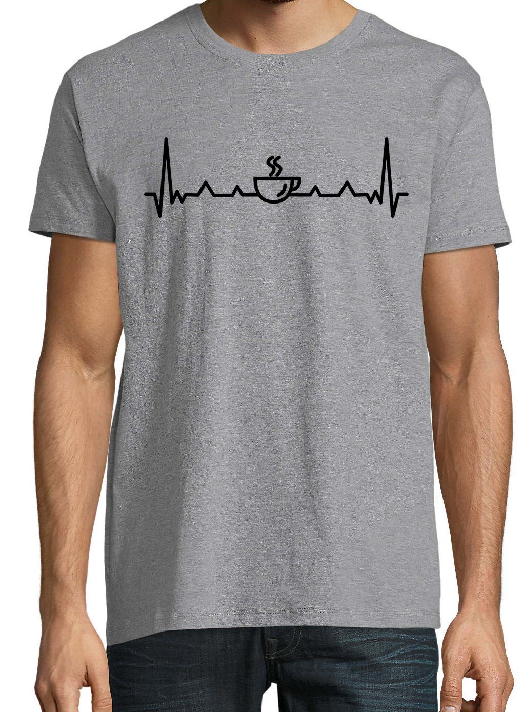 Youth Logo Grau Herren Heartbeat mit Kaffee lustigem Designz Print-Shirt Aufdruck T-Shirt