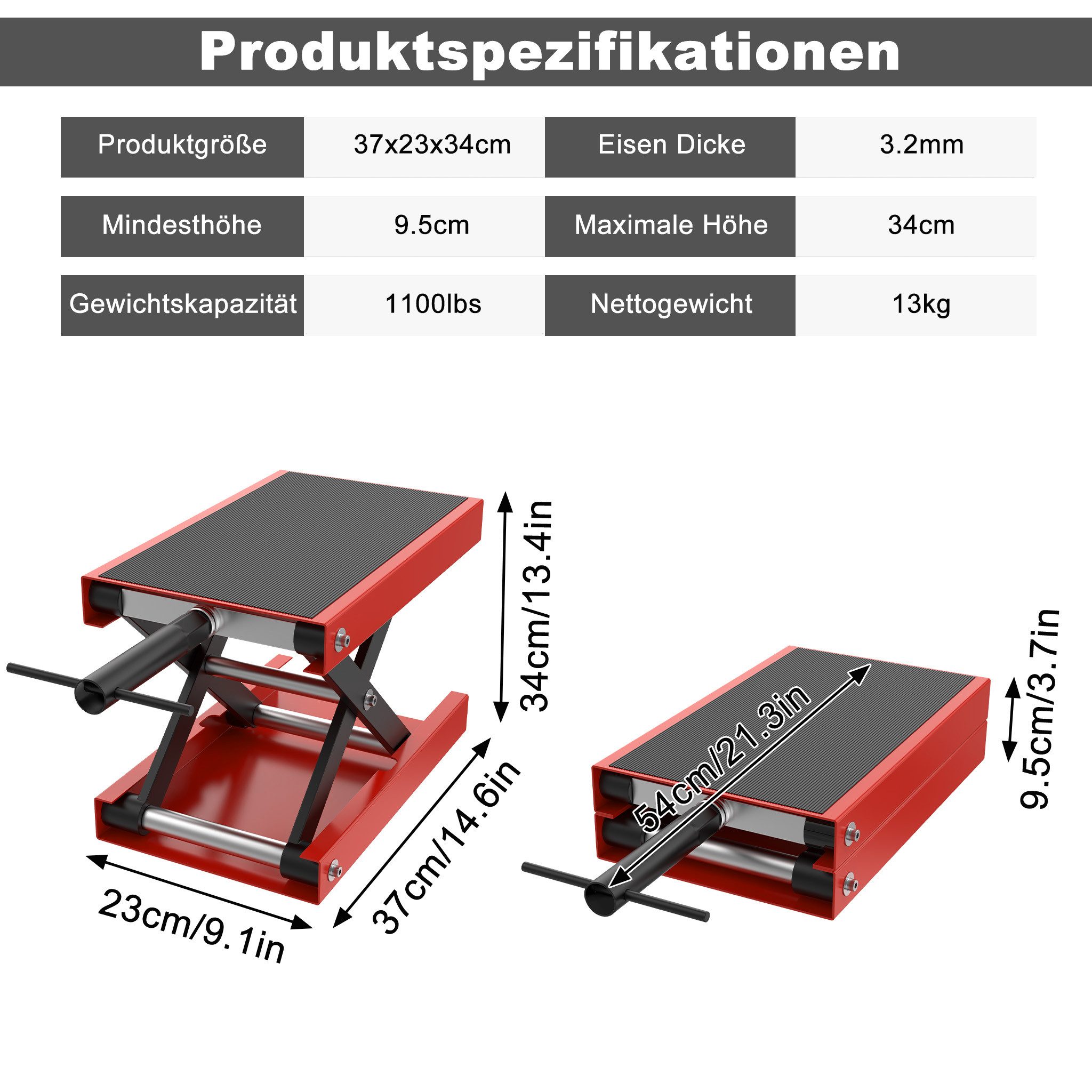 FIVMEN Motorradheber Motorradhebebühne bis zu 500kg Rangierhilfe Motorradlift, für Motoständer Reparatur Motorrad Heber Montagebock