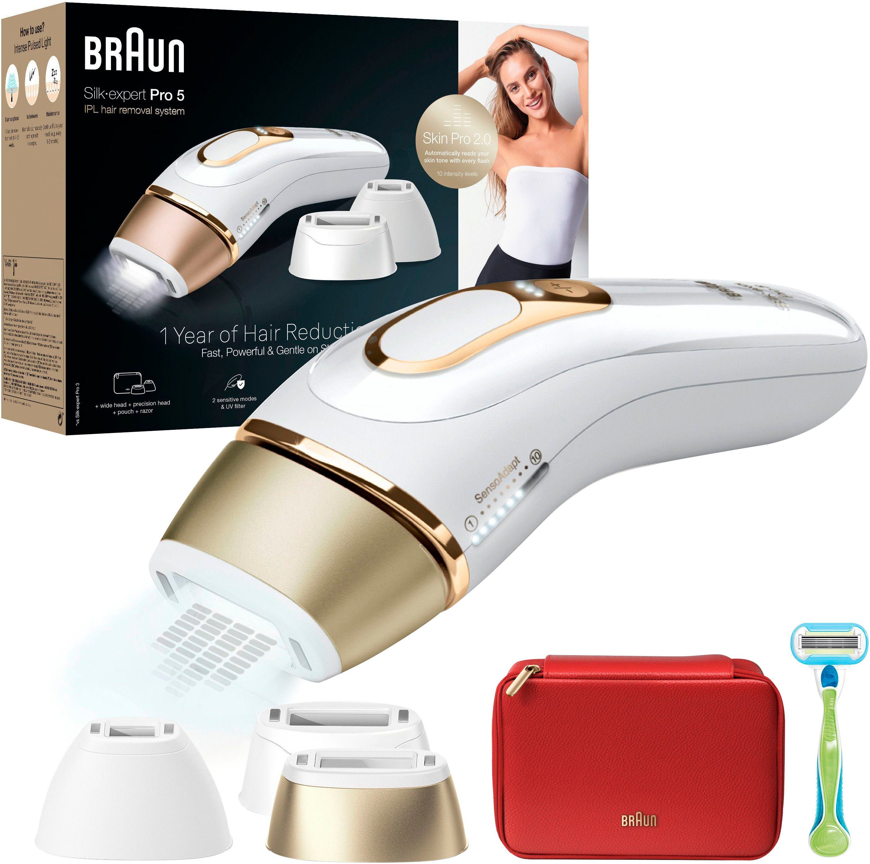 Braun IPL-Haarentferner Silk·expert Pro 5 PL5262, pro Minute bis zu 125 Lichtimpulse, 3 Aufsätze, Aufbewahrungstasche, Venus Rasierer