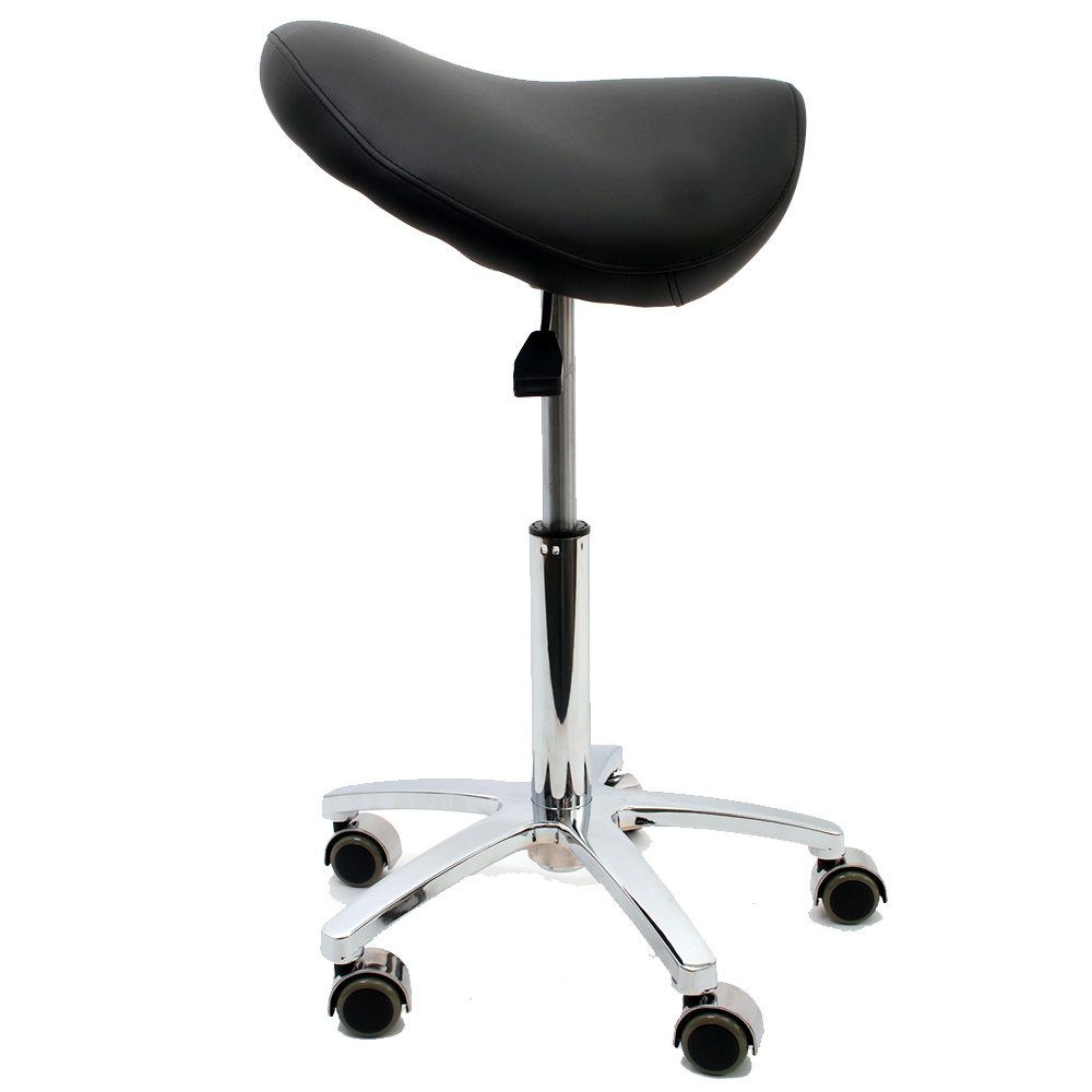 Duke-Handel Drehhocker Sattelhocker, Arbeitshocker, Bürohocker mit Metallfuß (1 St., Rollhocker mit oder ohne Fußring), stufenlosen Höhenverstellung von 50 bis 73cm, Belastbarkeit ca. 230 kg