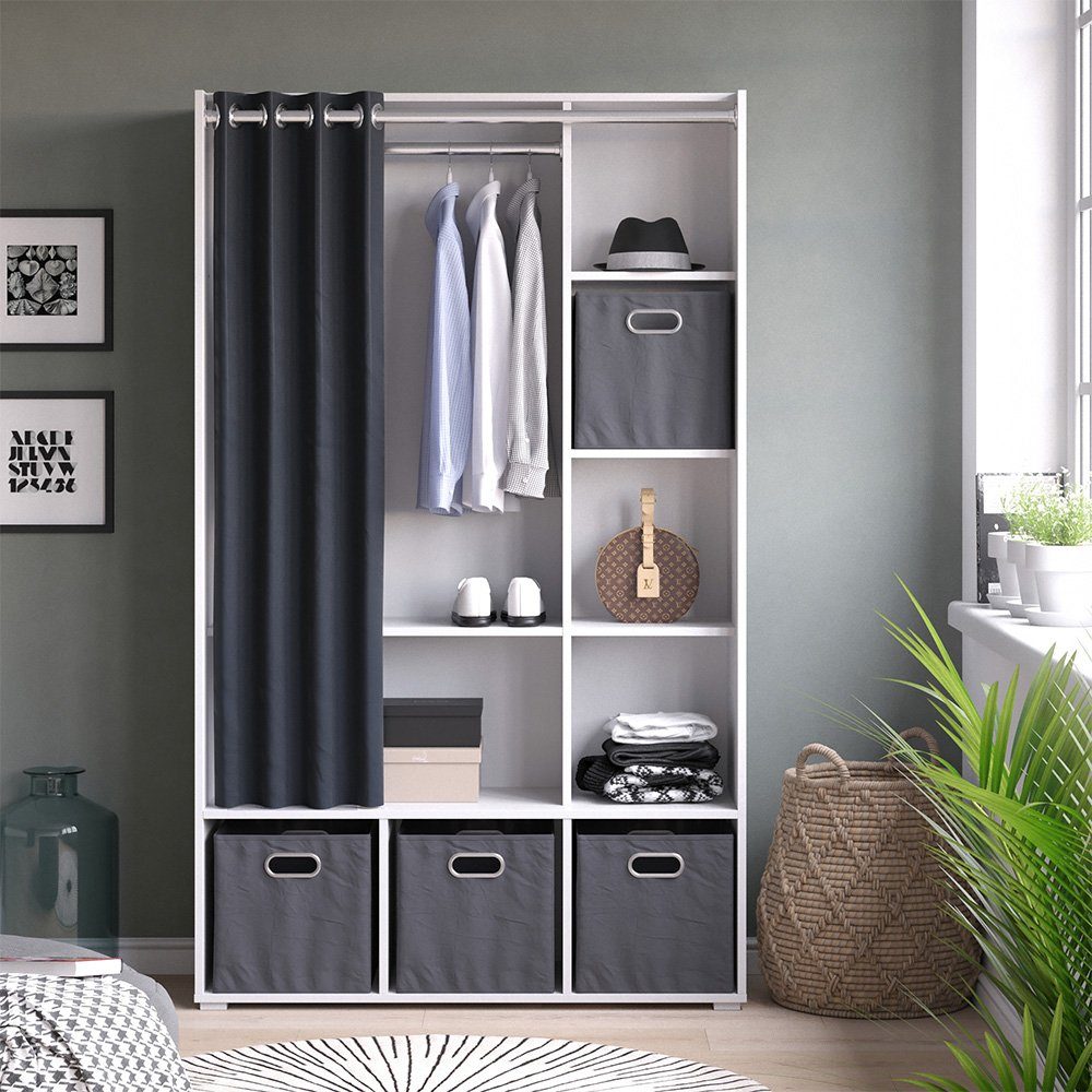Vicco Kleiderschrank Luigi, Weiß, 105.8 x 178.1 cm Mit Faltboxen (grau) günstig online kaufen