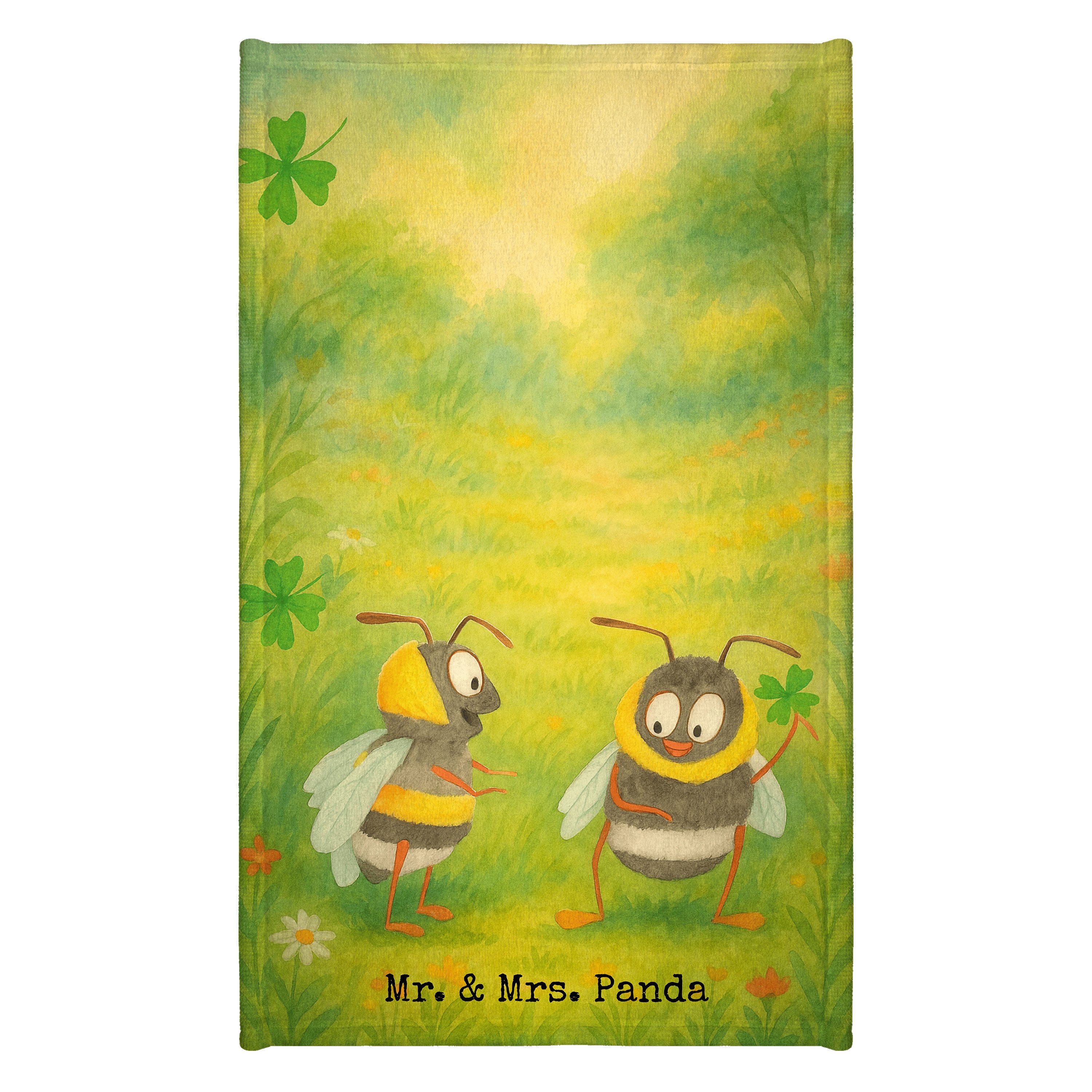 Mr. & Mrs. Panda Handtuch Hummeln Kleeblatt Design, Handtuch, Weiß, Biene Deko, Spruch schön, H, Kunstfaser (Packung), Gästehandtuch Badezimmer Mini-Handtuch Gästehandtuch Waschbar
