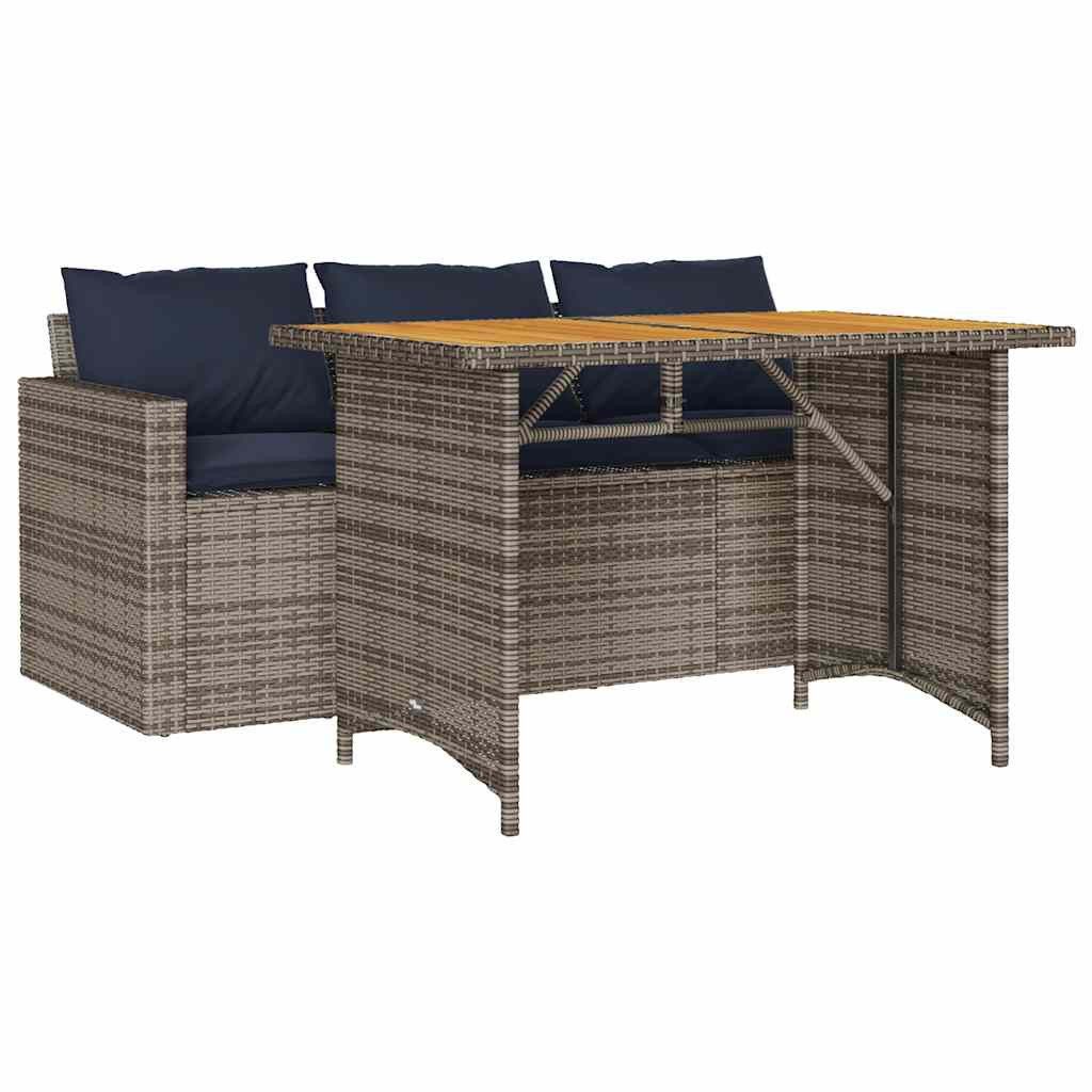 vidaXL Garten-Essgruppe 2-tlg. Garten-Essgruppe mit Kissen Grau Poly Rattan