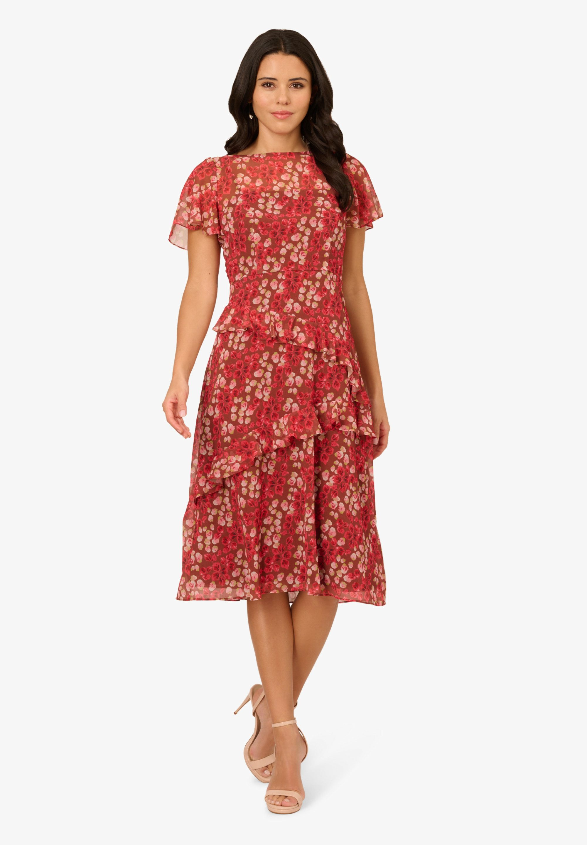 Adrianna Papell Midikleid Print Crinkle Chiffon Dress Fließend, zart, luftig