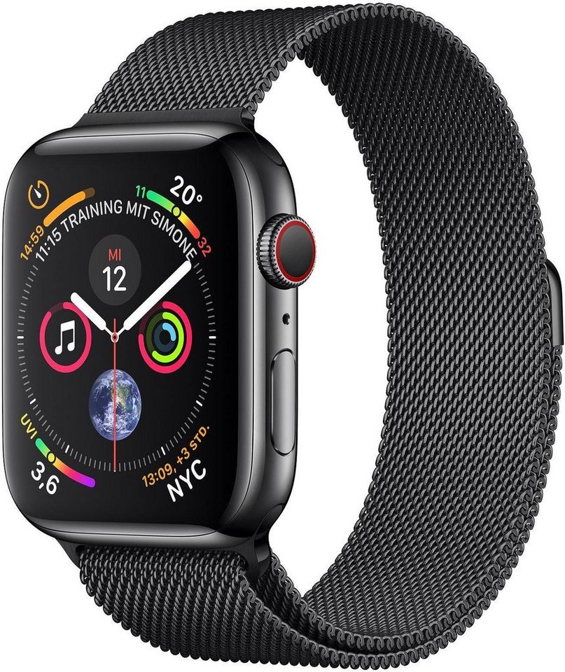 Apple Series 4 GPS + Cellular, Edelstahlgehäuse mit Milanaise Armband 40mm Watch (Watch OS 5