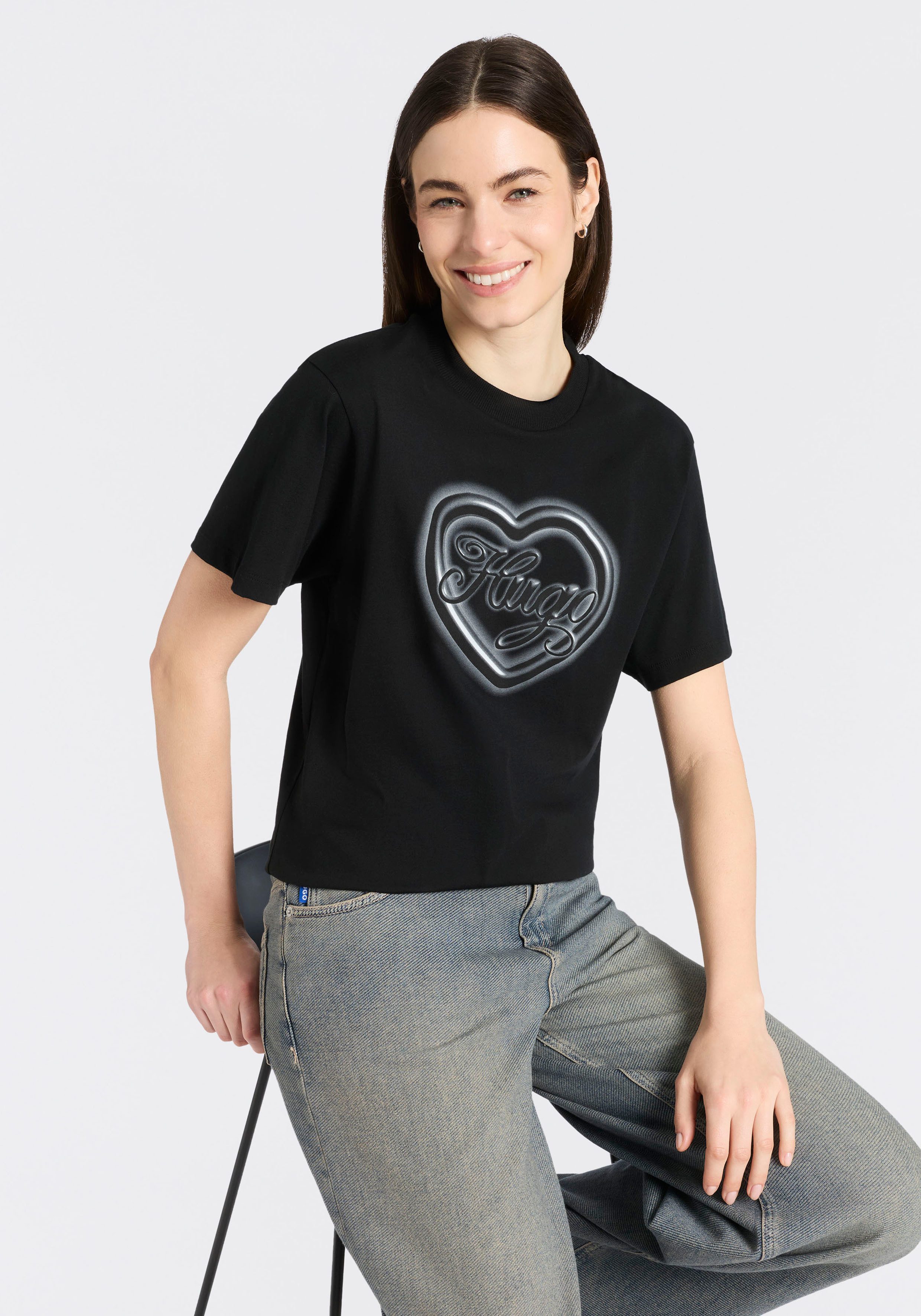 HUGO Blue T-Shirt Vintage Tee mit Rundhals, bedruckt günstig online kaufen
